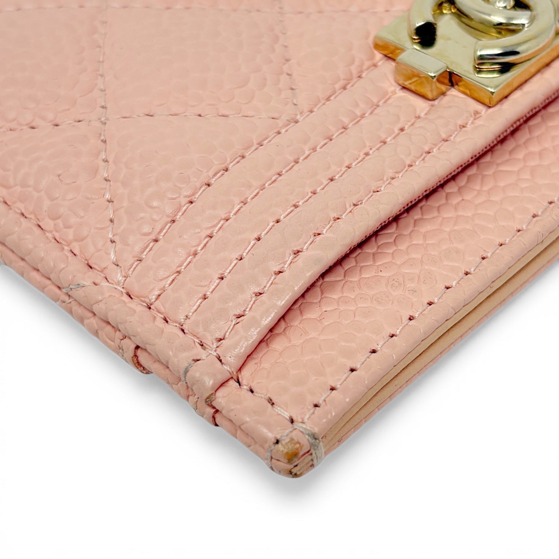 Chanel Peach Caviar Boy Cardholder