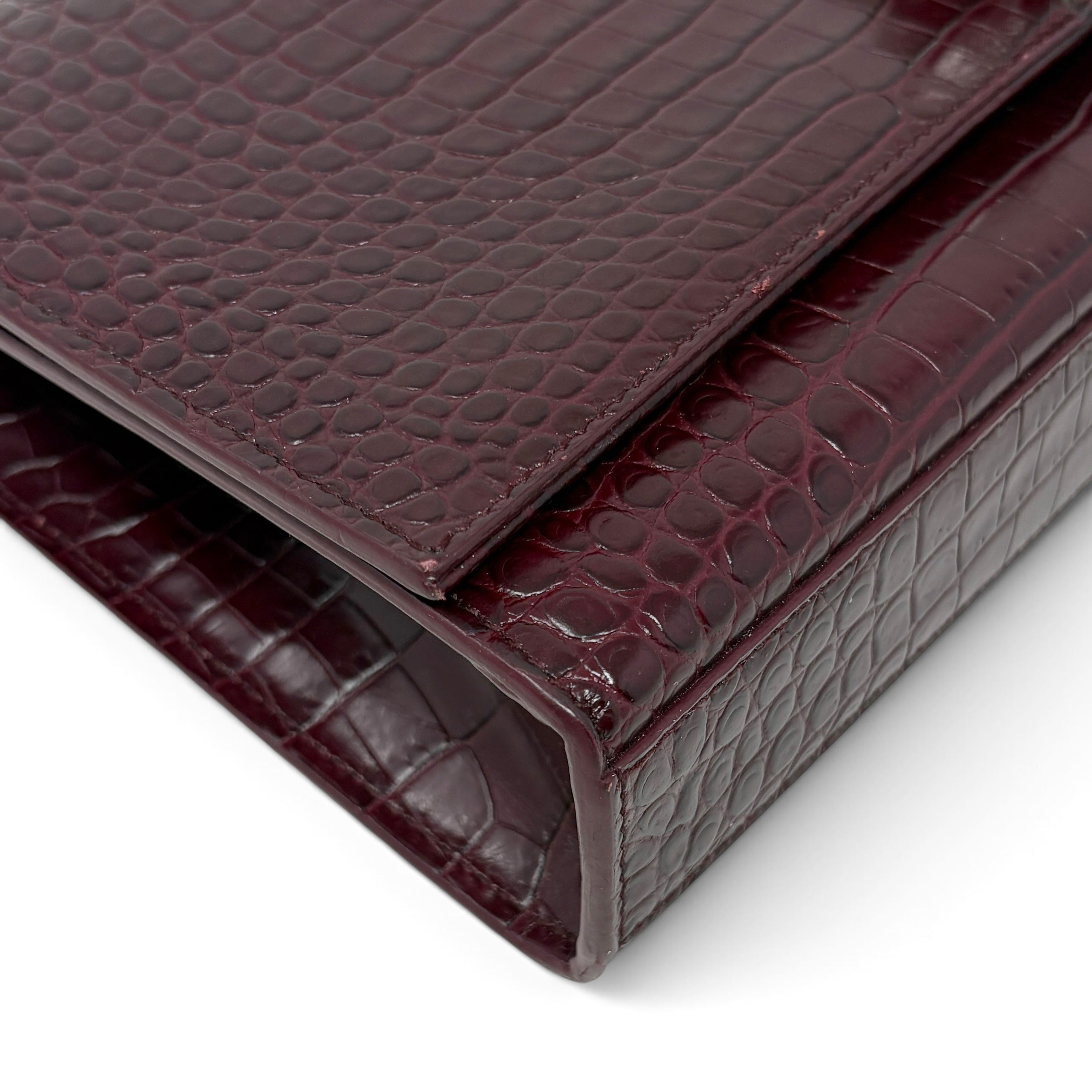 Saint Laurent Burgundy Croc Medium Kate Tassel Bag