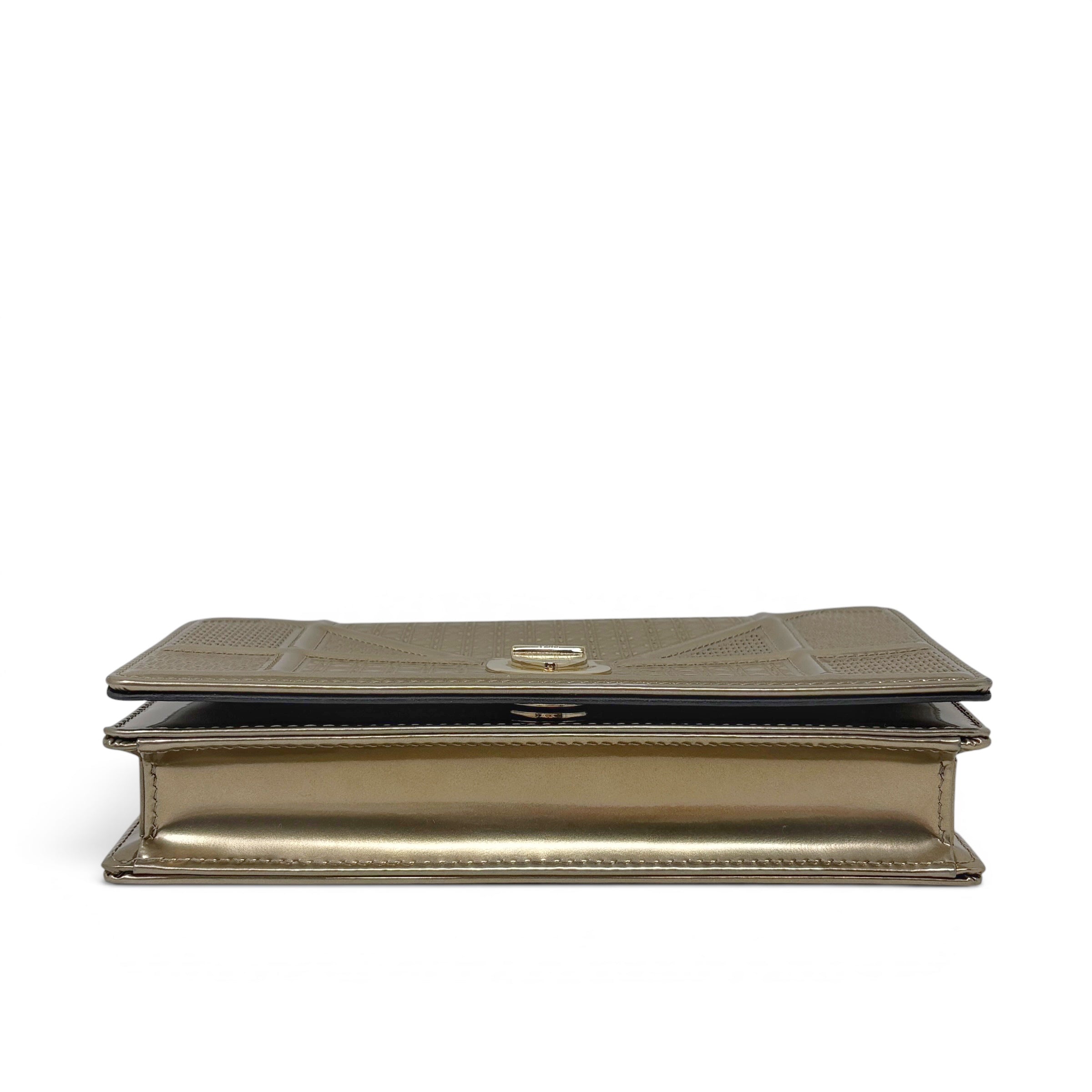 Dior Metallic Gold Diorama Wallet On Chain