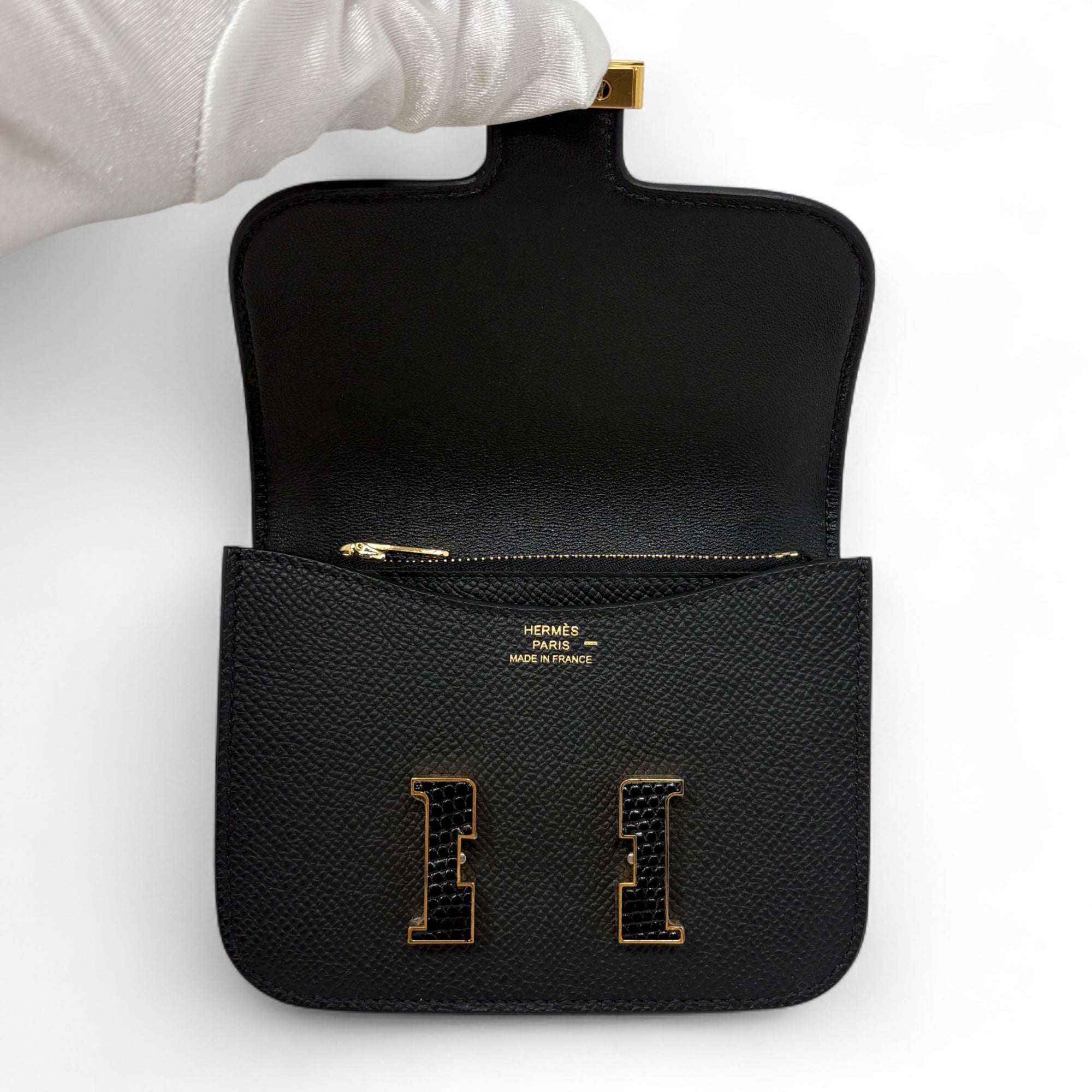 Hermes Noir Lizard Epsom Constance Slim Wallet