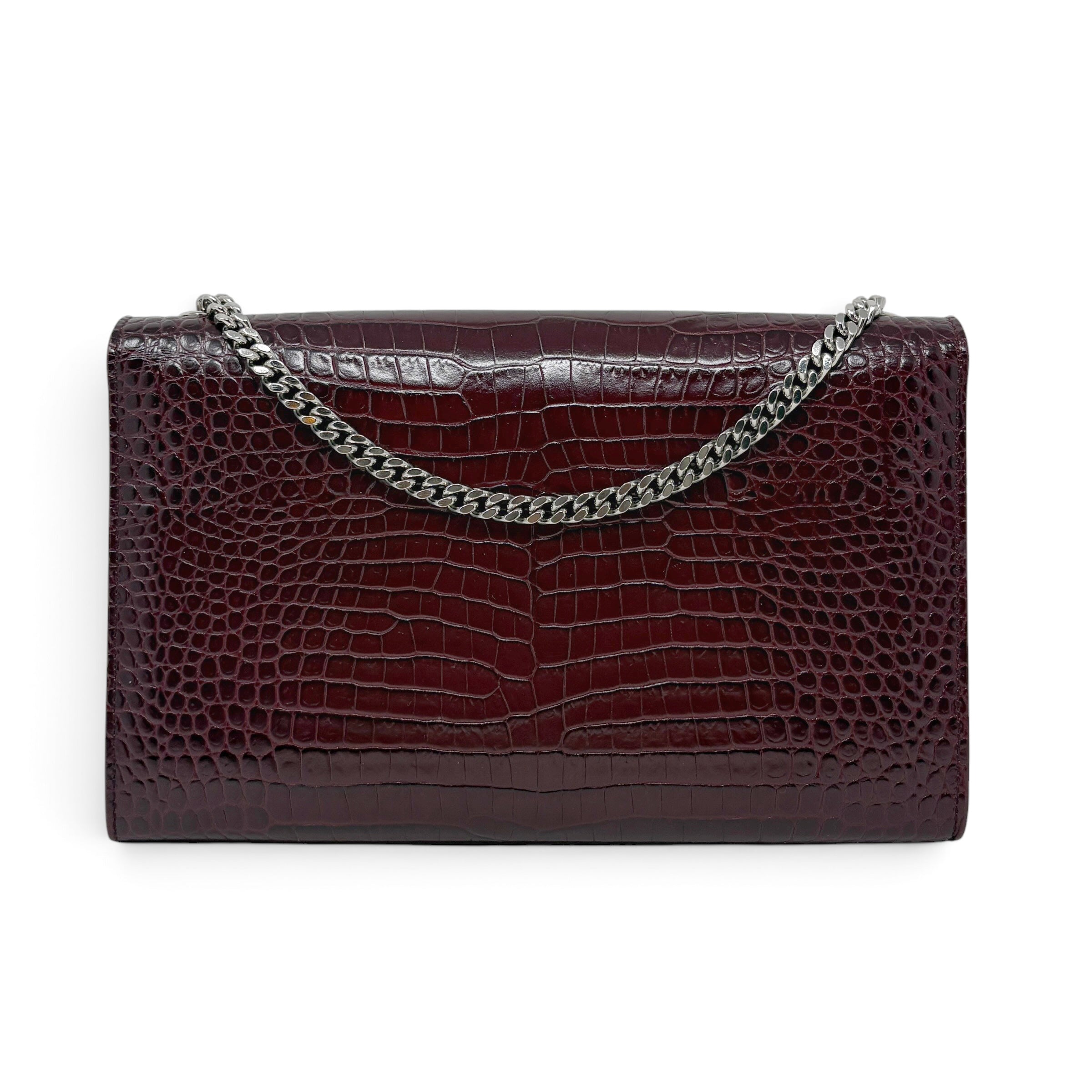 Saint Laurent Burgundy Croc Medium Kate Tassel Bag