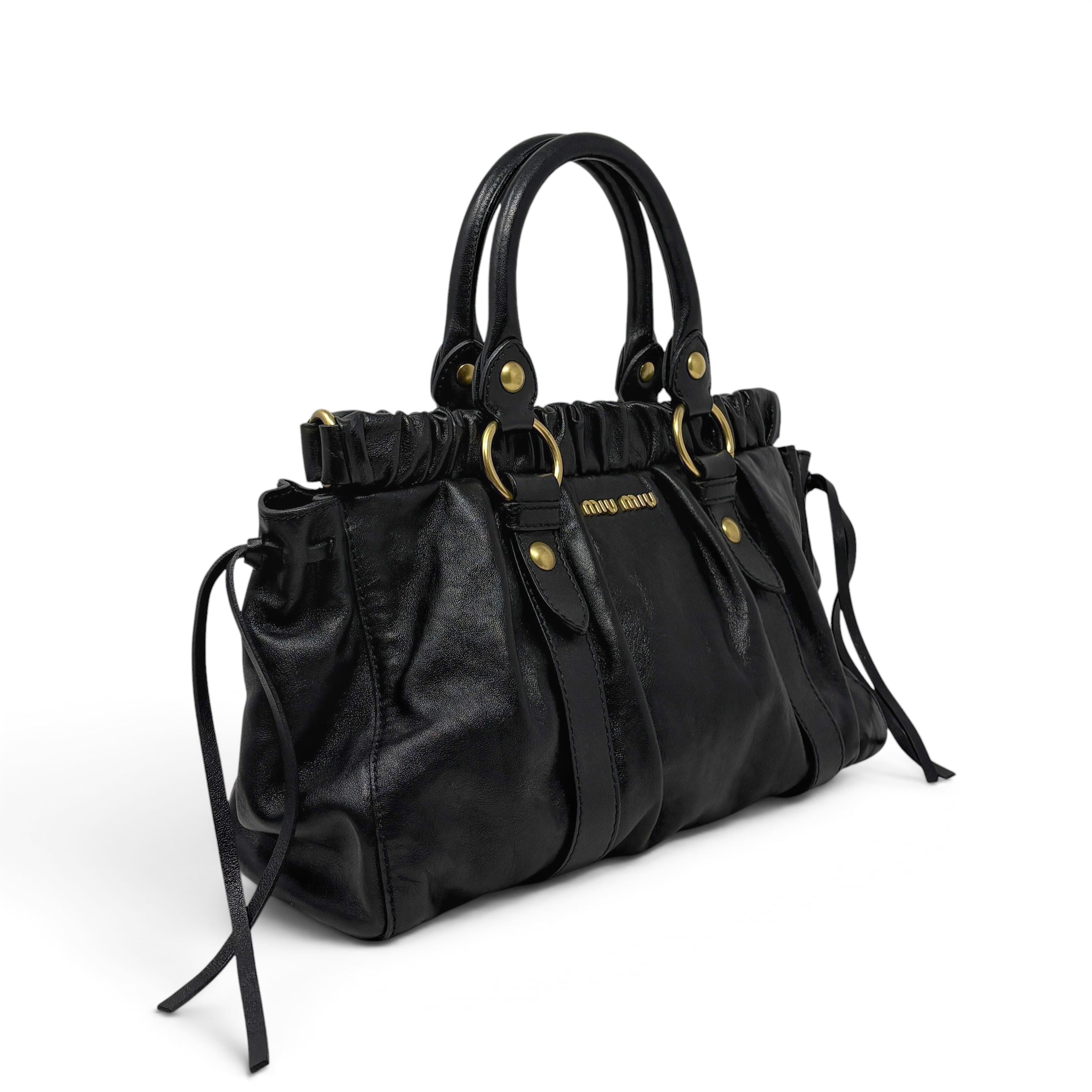 Miu Miu Black Vitello Bow Two Way Bag