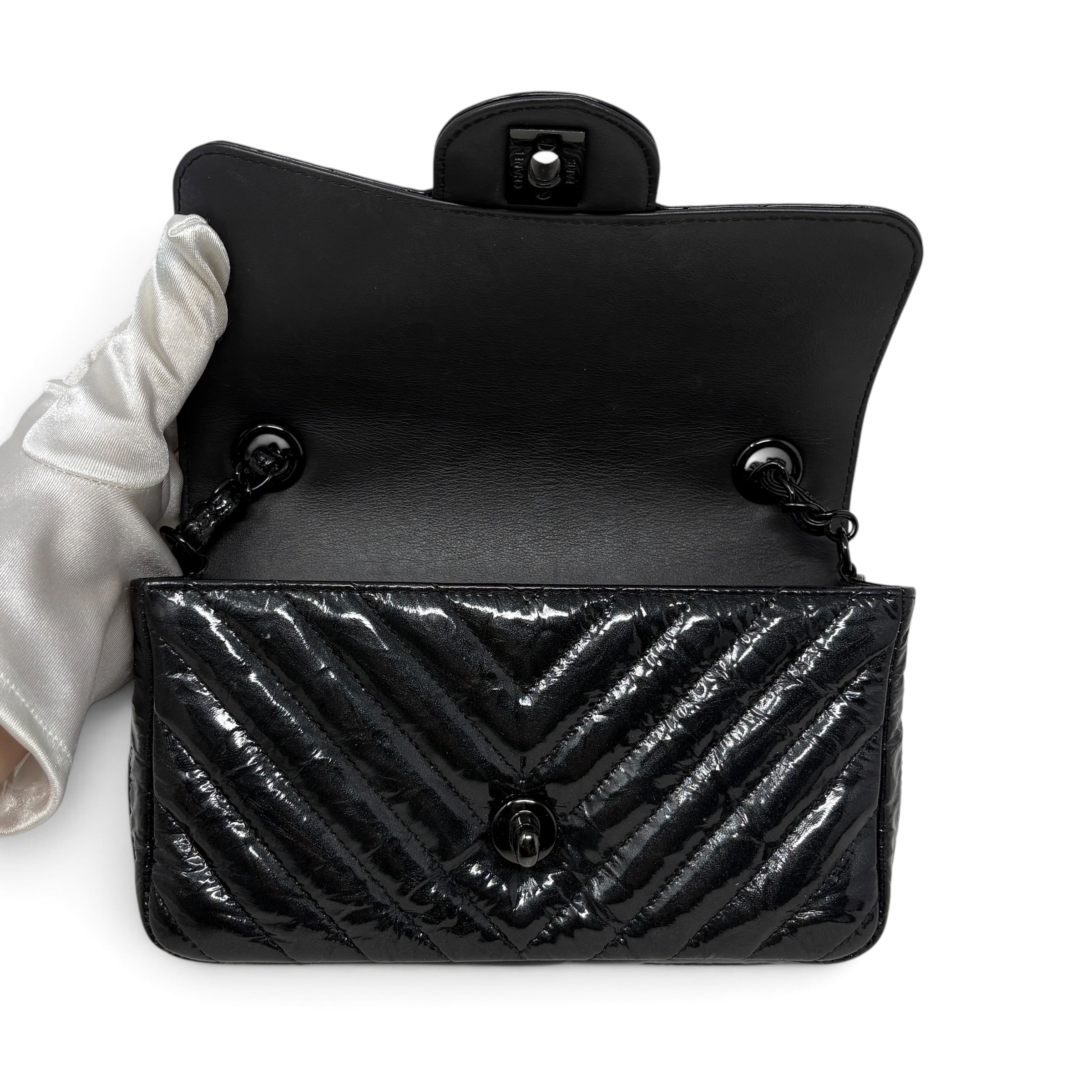 Chanel So Black Crumpled Patent Mini Rectangle Bag