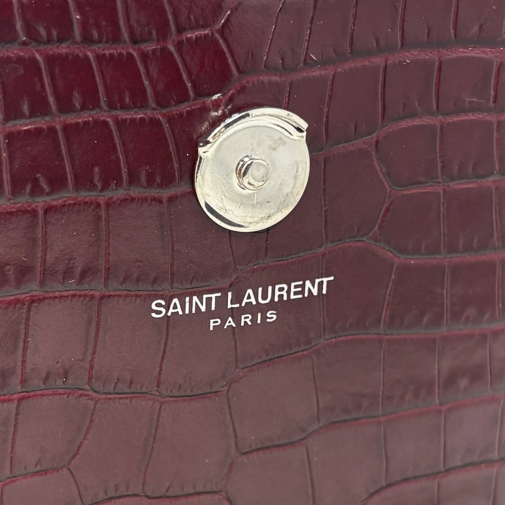 Saint Laurent Burgundy Croc Medium Kate Tassel Bag