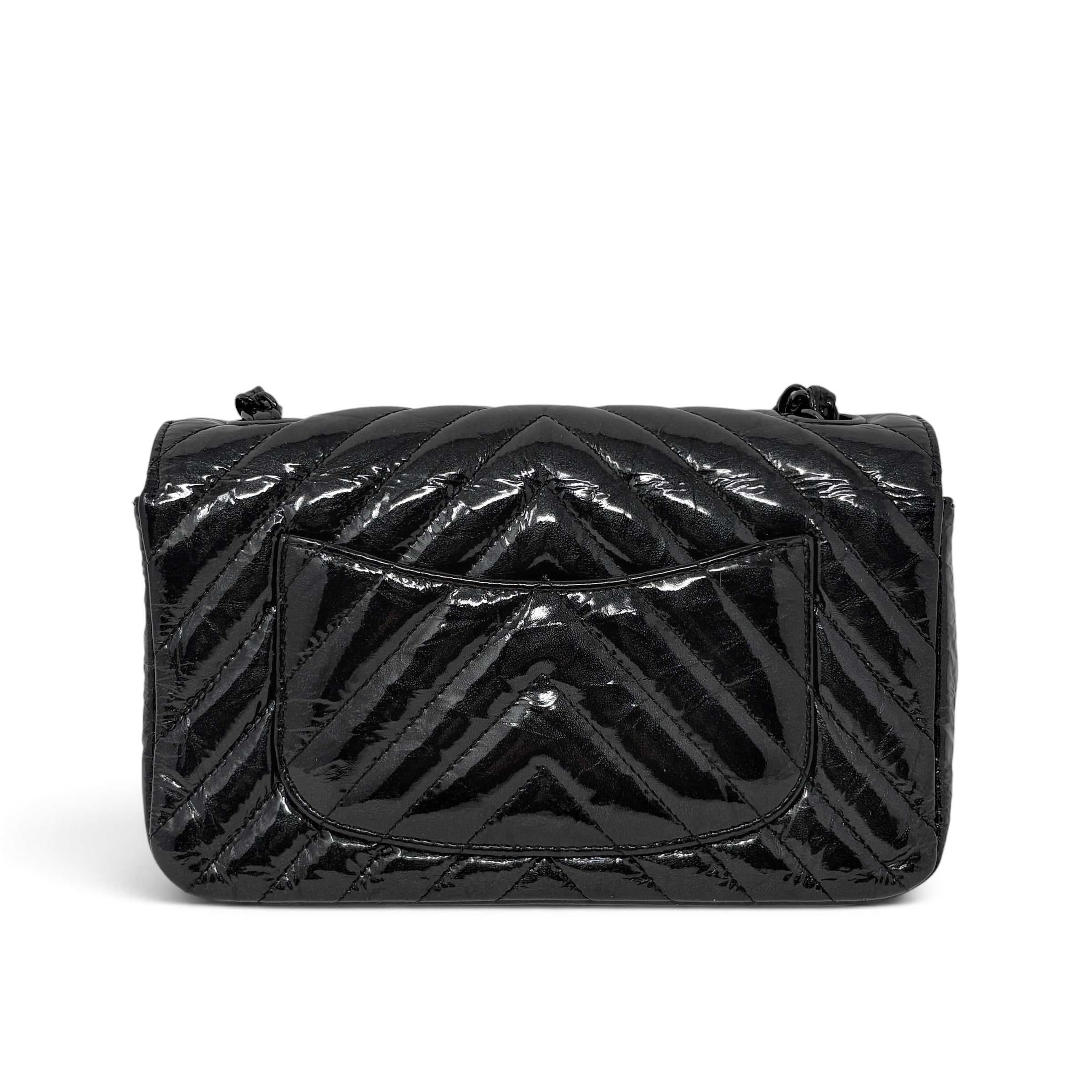 Chanel So Black Crumpled Patent Mini Rectangle Bag