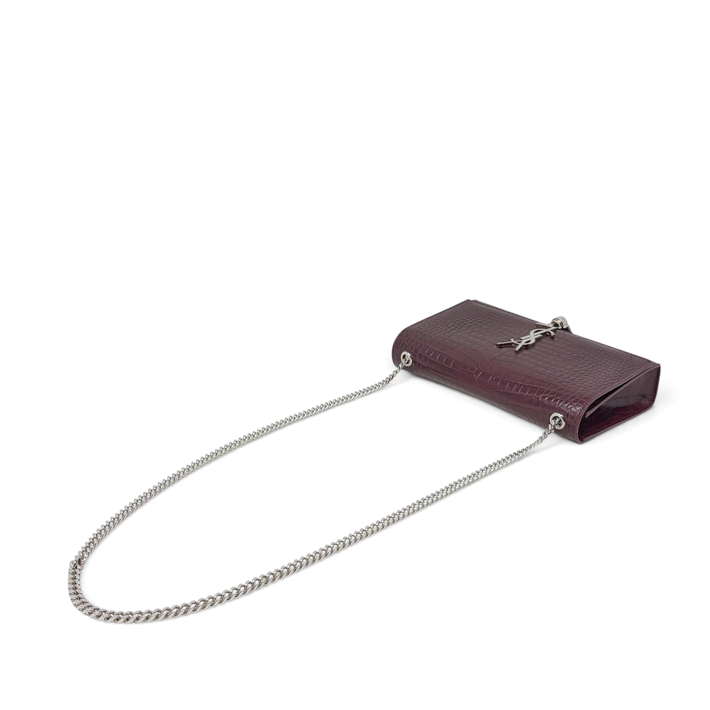 Saint Laurent Burgundy Croc Medium Kate Tassel Bag