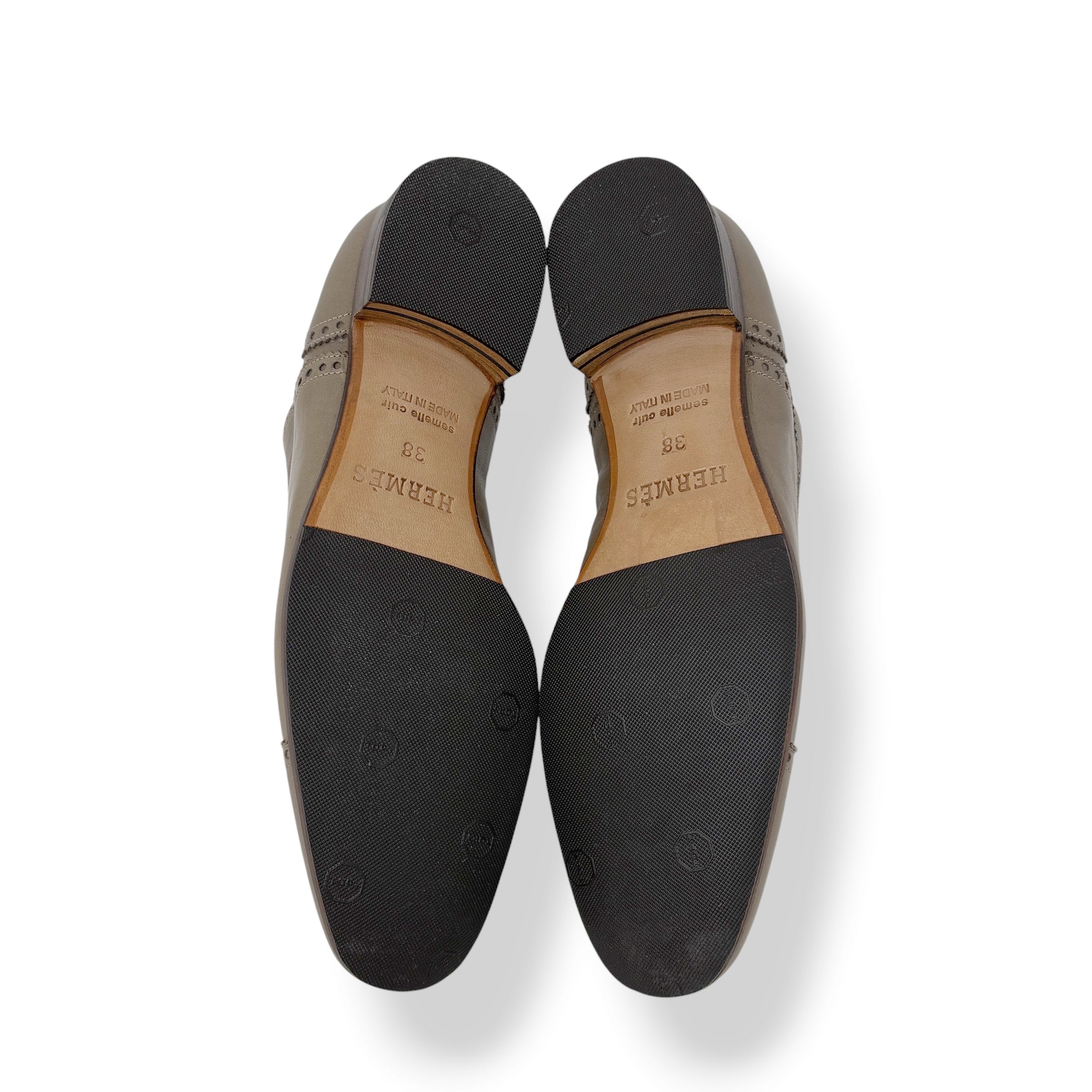 Hermes Brown Calfskin Oxford Loafers 38