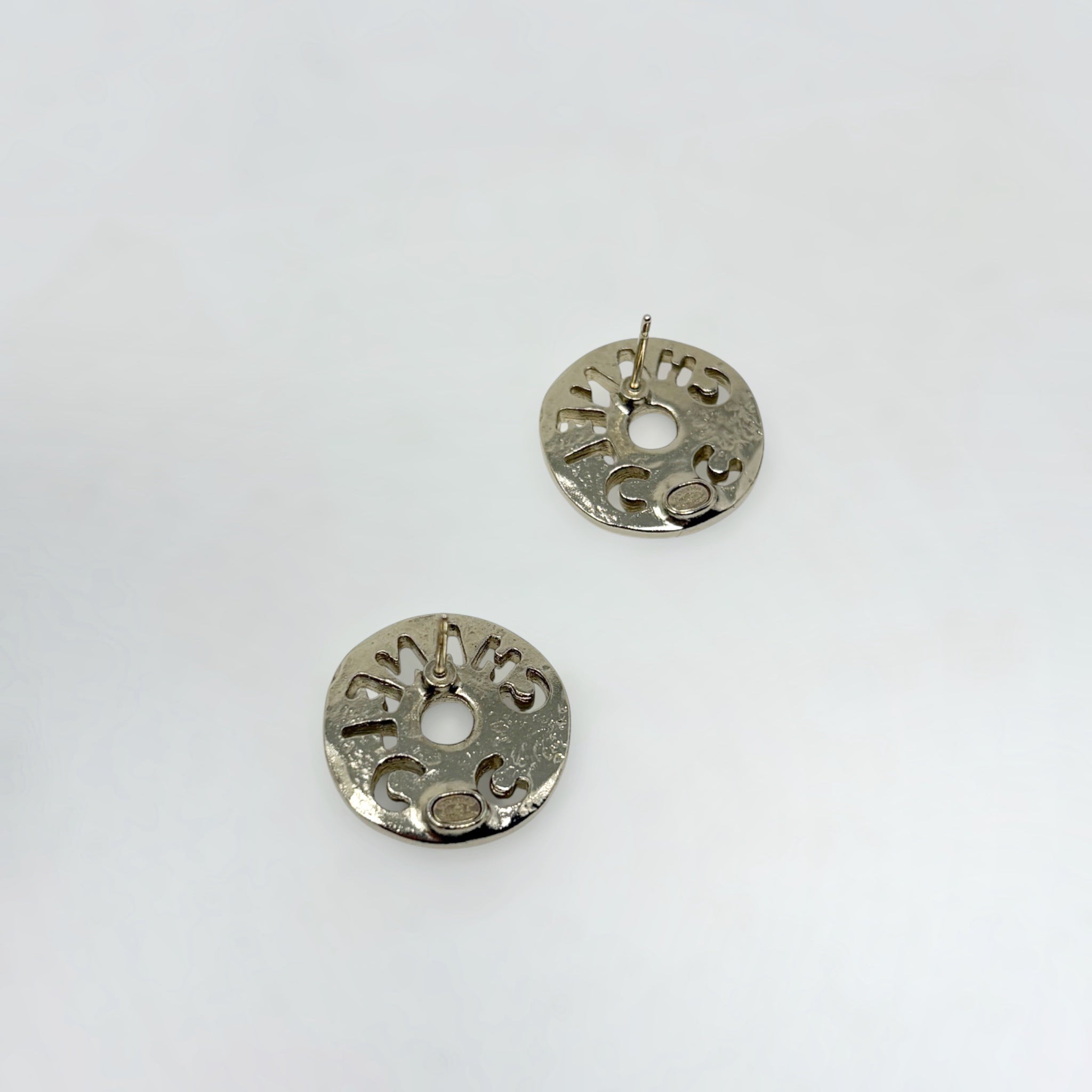 Chanel Gold Round Cut Out Stud Earrings