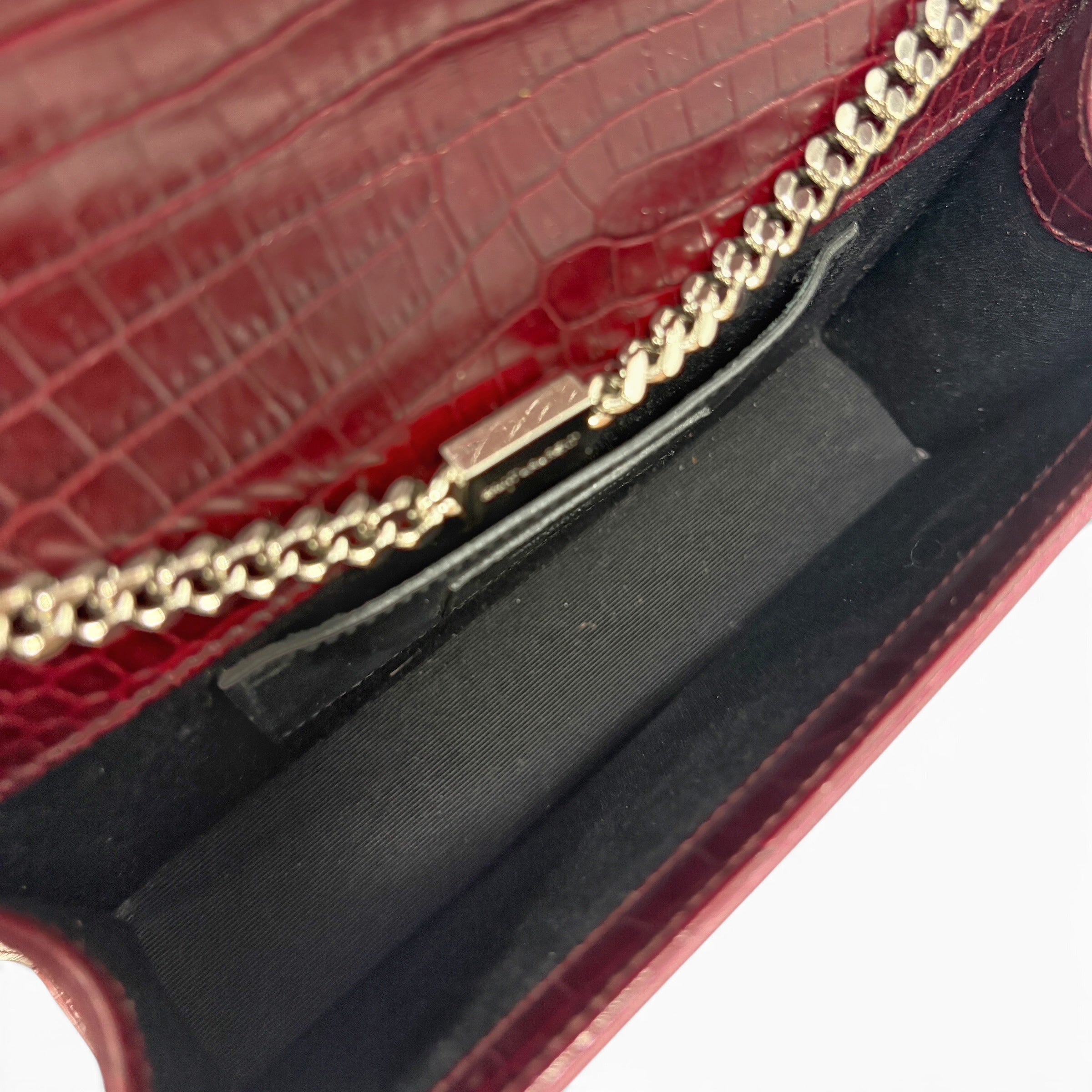 Saint Laurent Burgundy Croc Medium Kate Tassel Bag