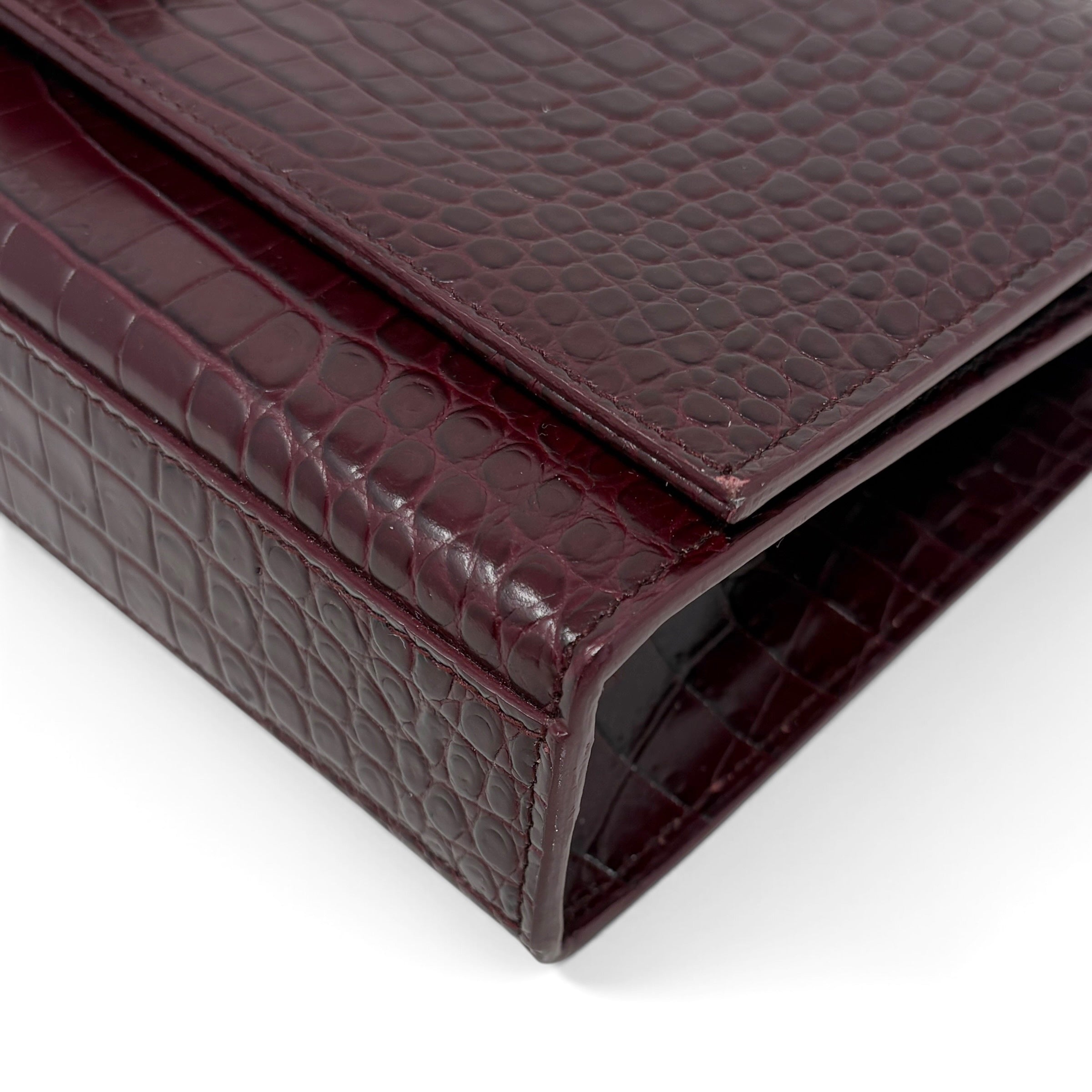 Saint Laurent Burgundy Croc Medium Kate Tassel Bag