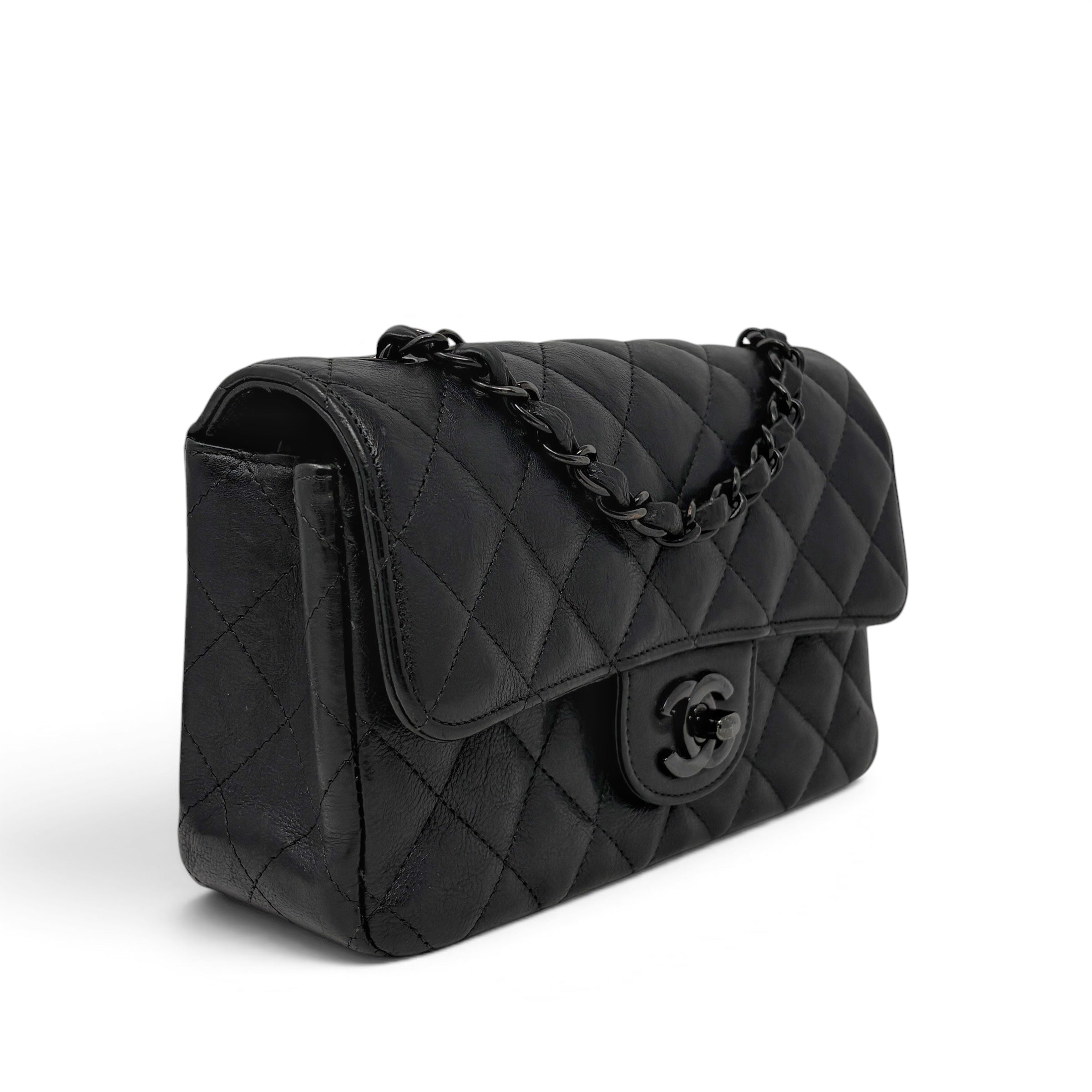 Chanel So Black Crumpled Calfskin Mini Rectangle Bag