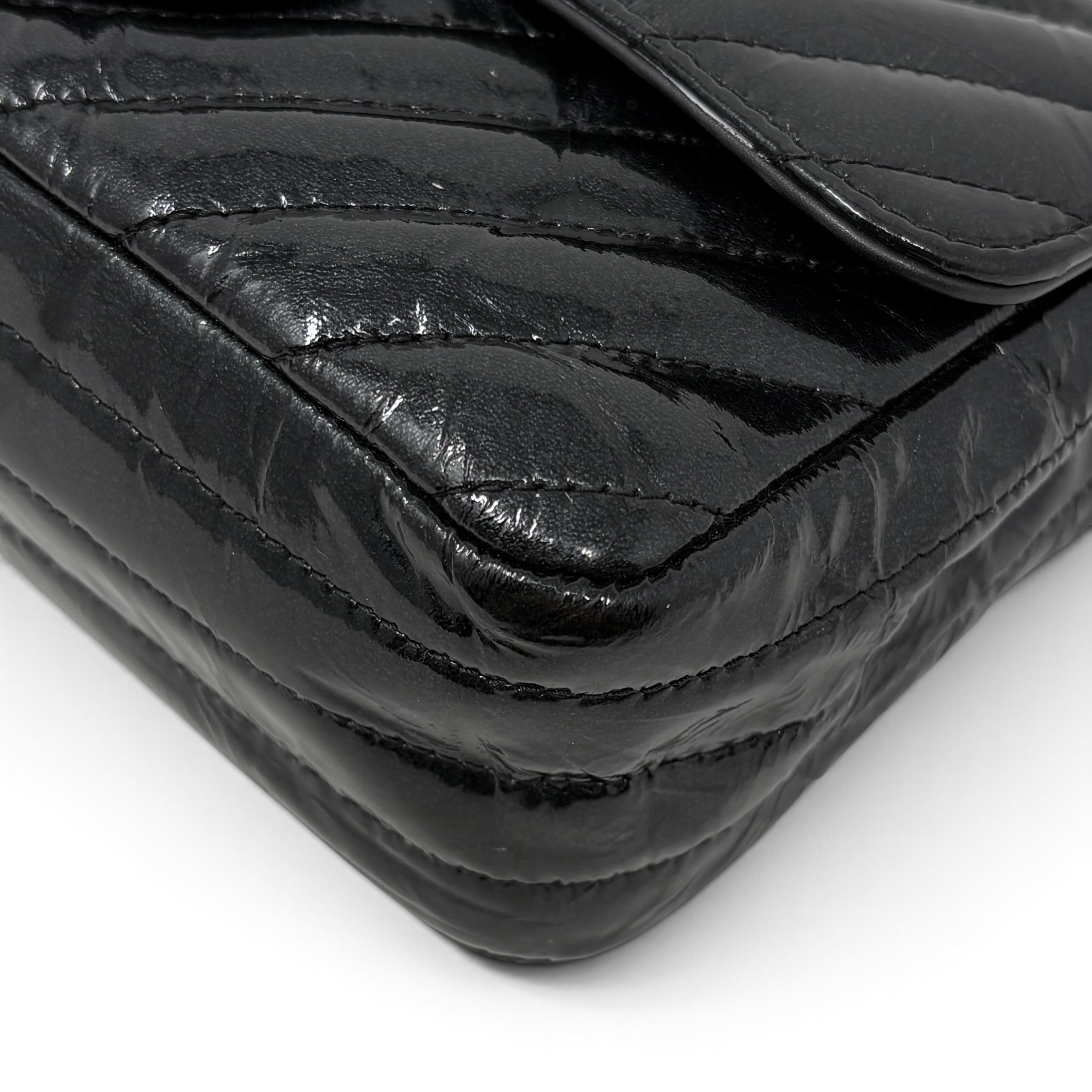 Chanel So Black Crumpled Patent Mini Rectangle Bag