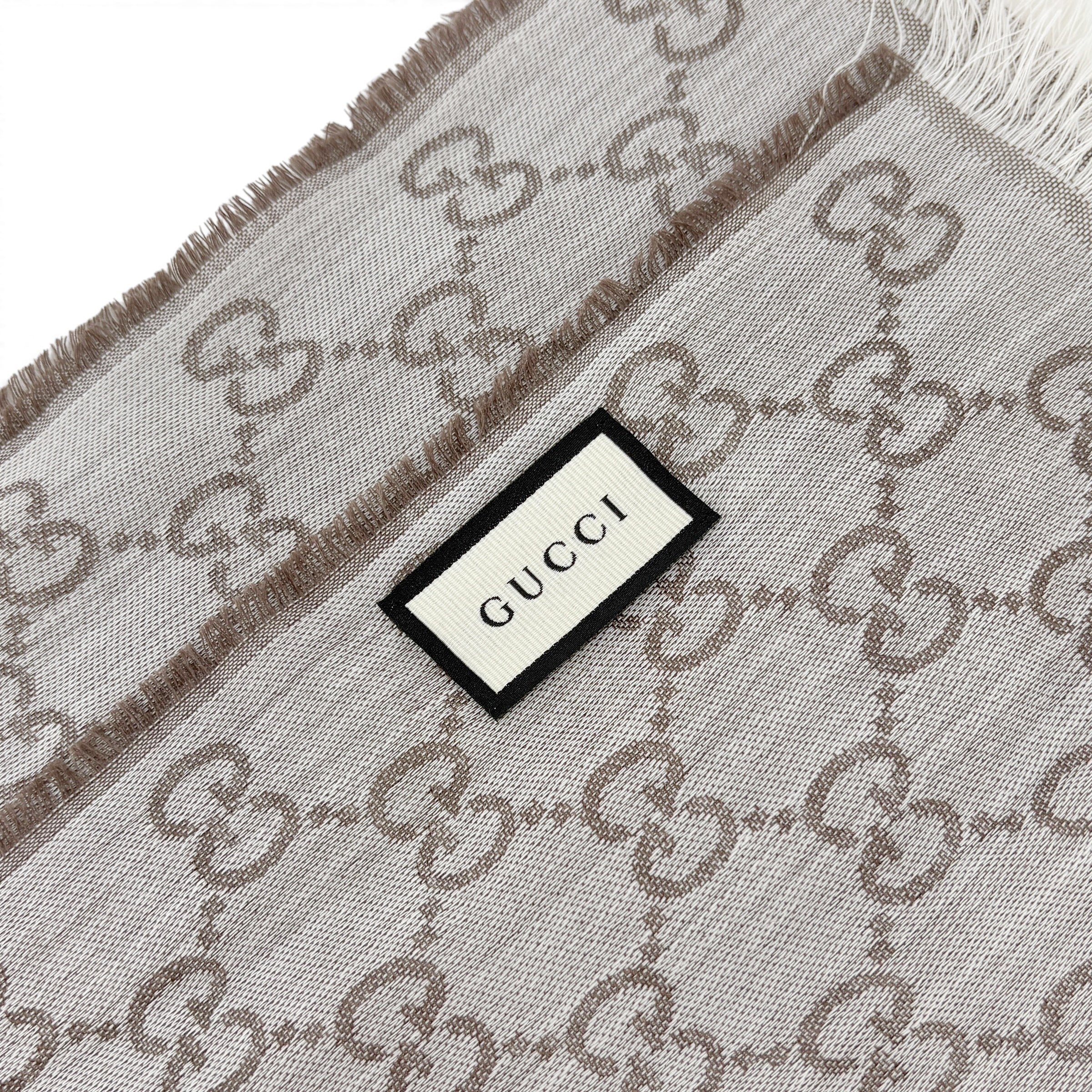 Gucci GG Silk Wool Weblong Fringe Scarf