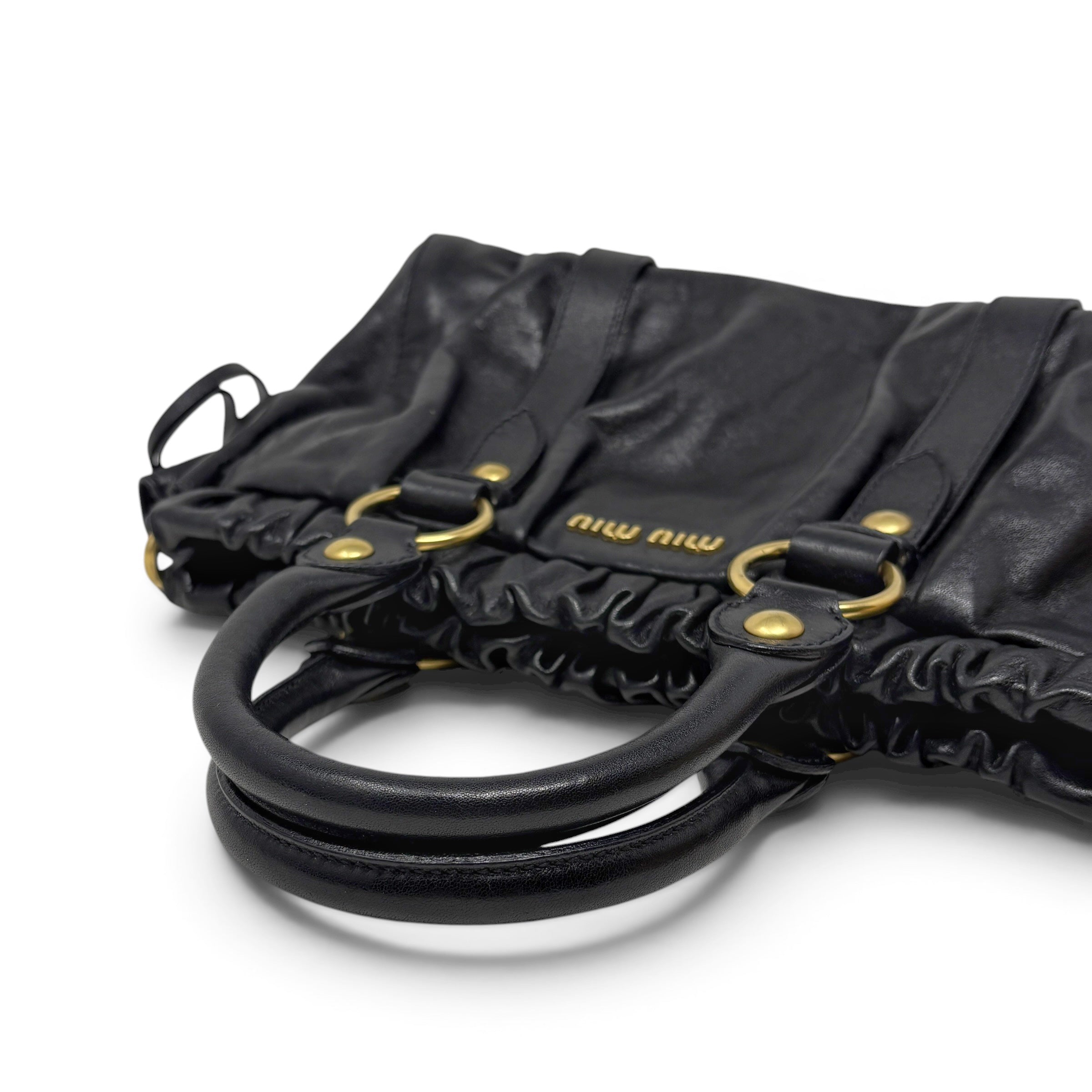 Miu Miu Black Vitello Bow Two Way Bag