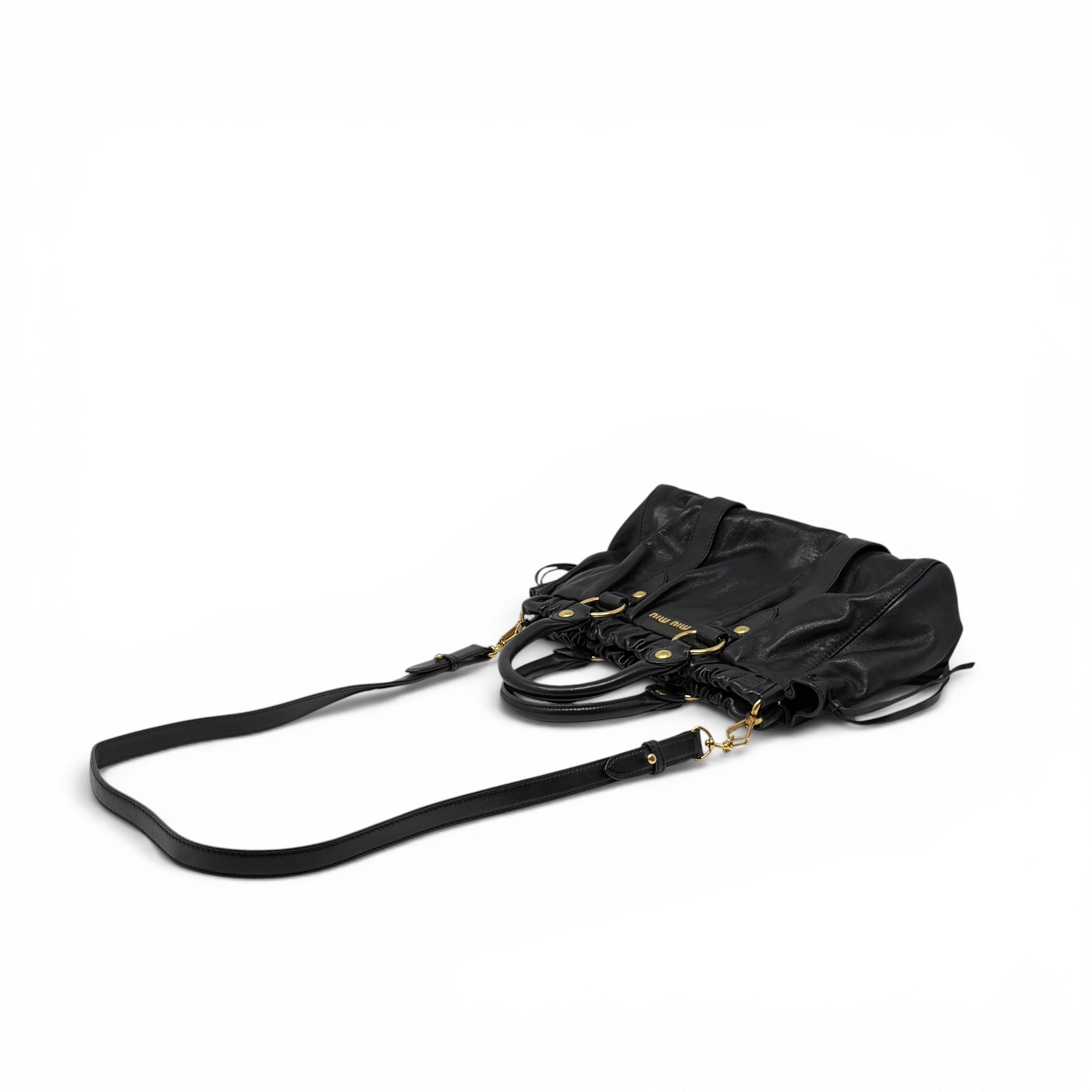 Miu Miu Black Vitello Bow Two Way Bag