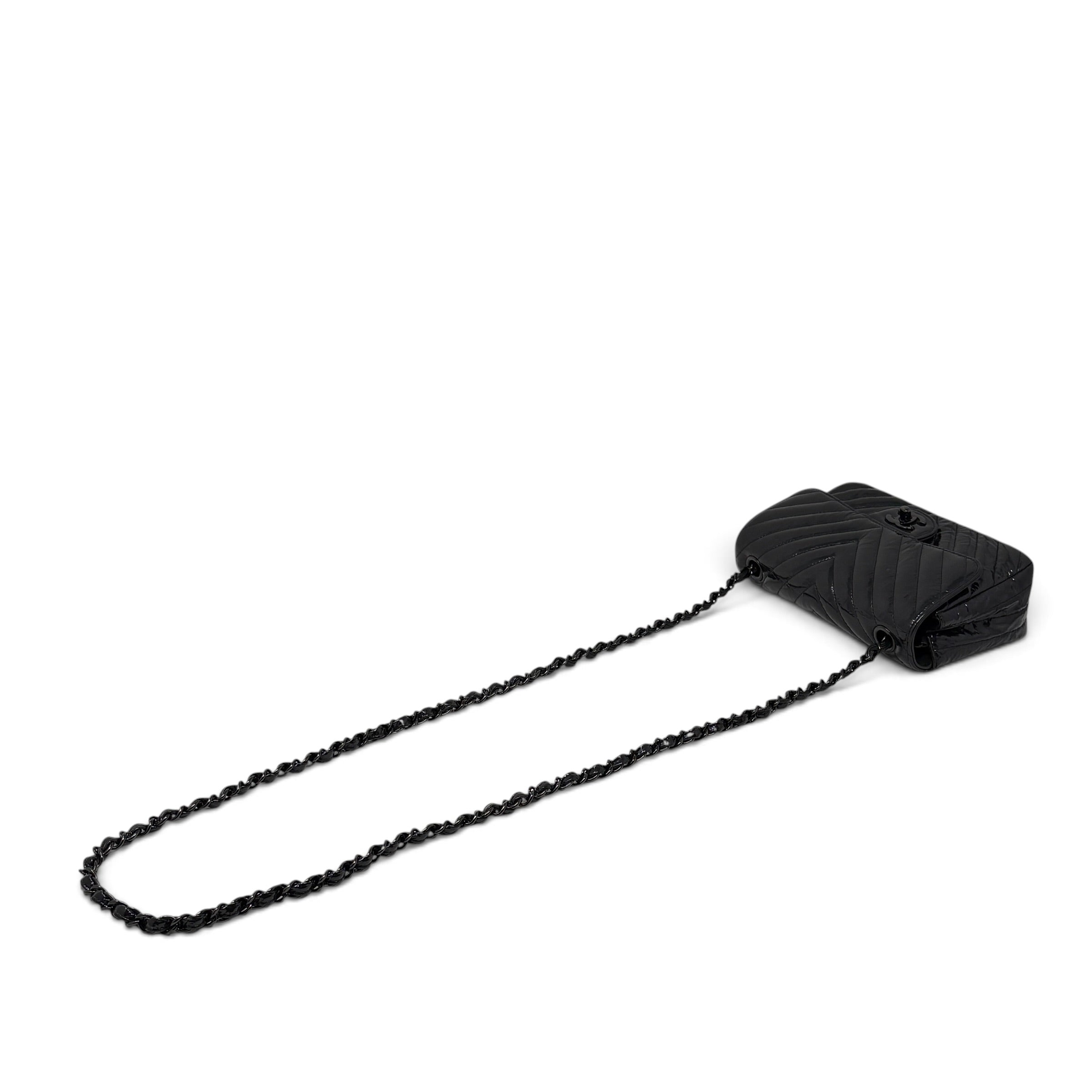 Chanel So Black Crumpled Patent Mini Rectangle Bag