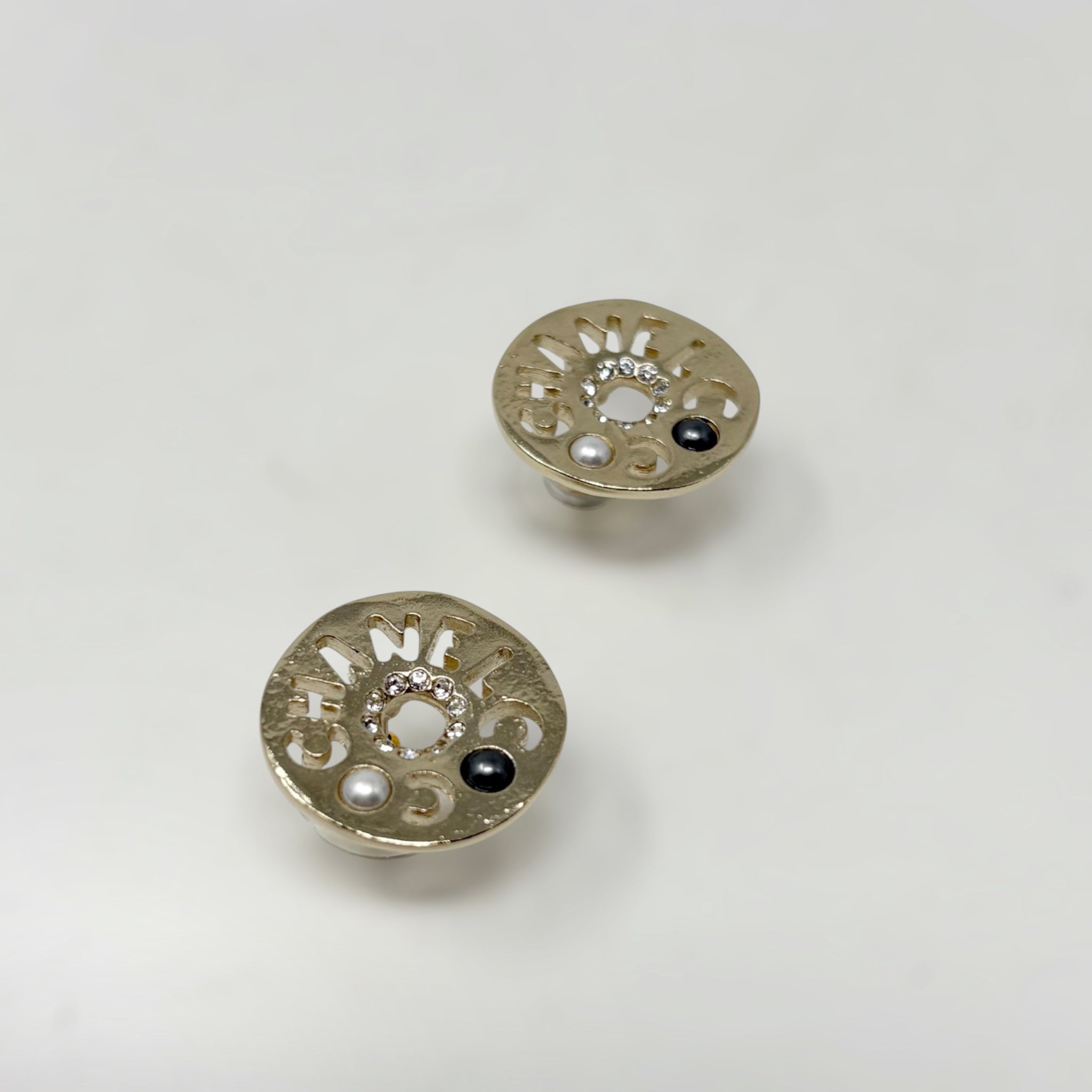 Chanel Gold Round Cut Out Stud Earrings