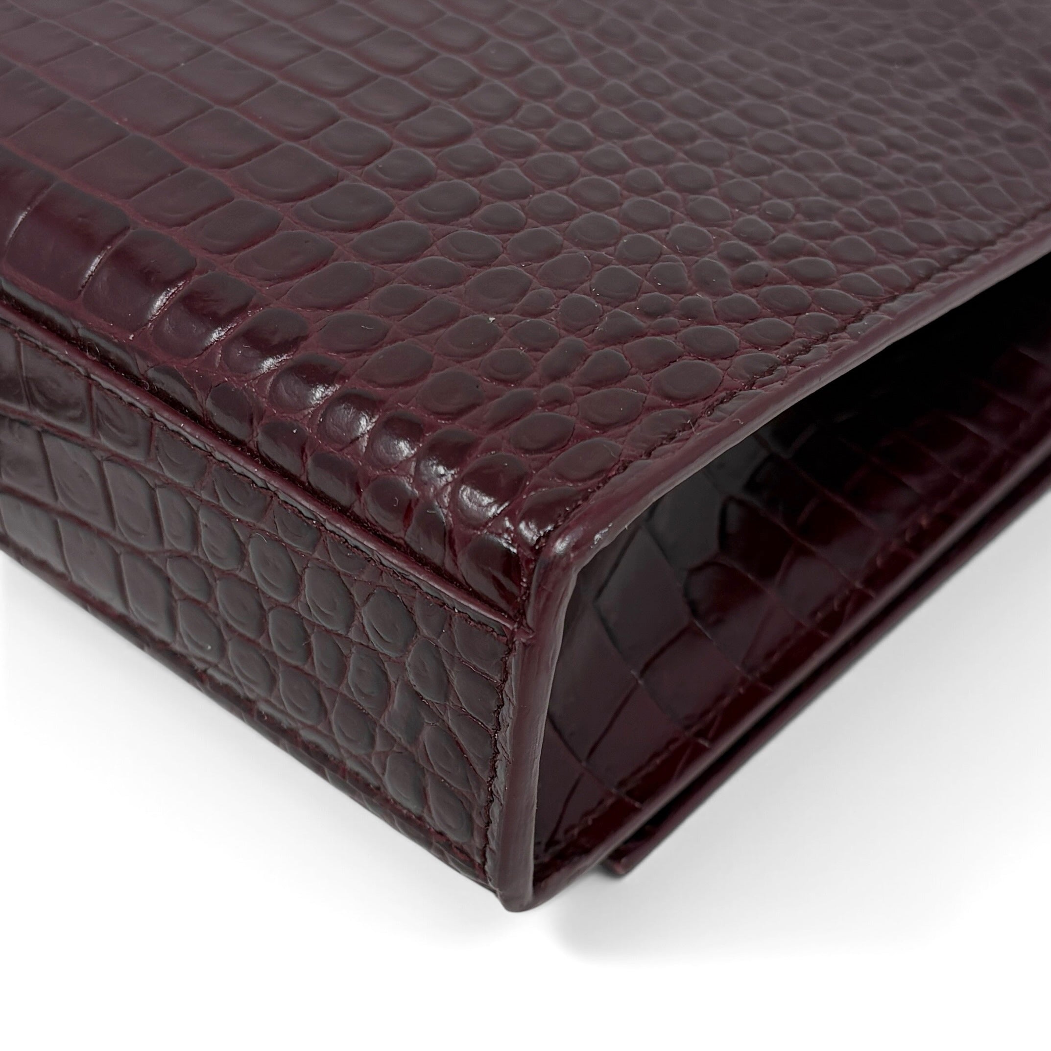 Saint Laurent Burgundy Croc Medium Kate Tassel Bag