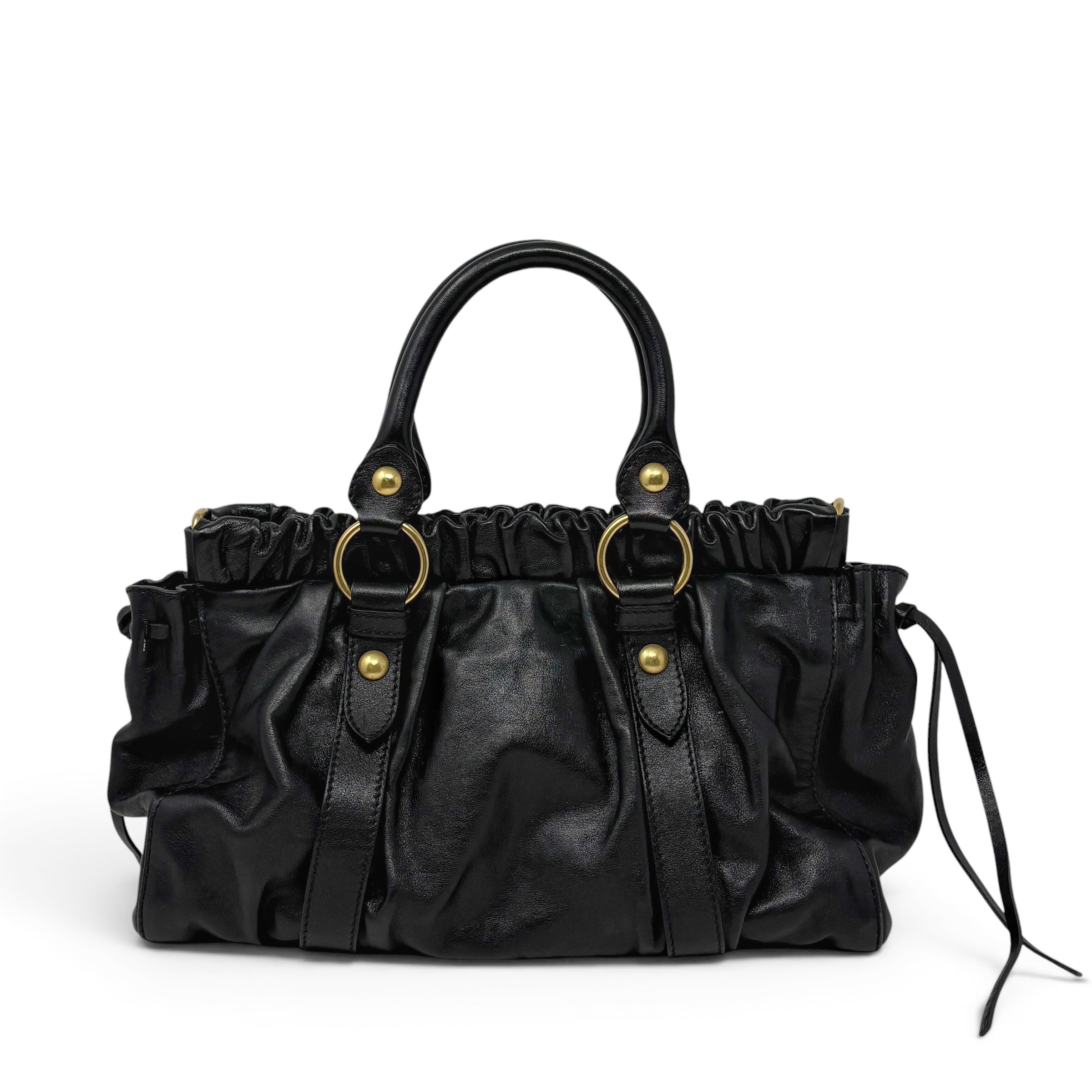 Miu Miu Black Vitello Bow Two Way Bag