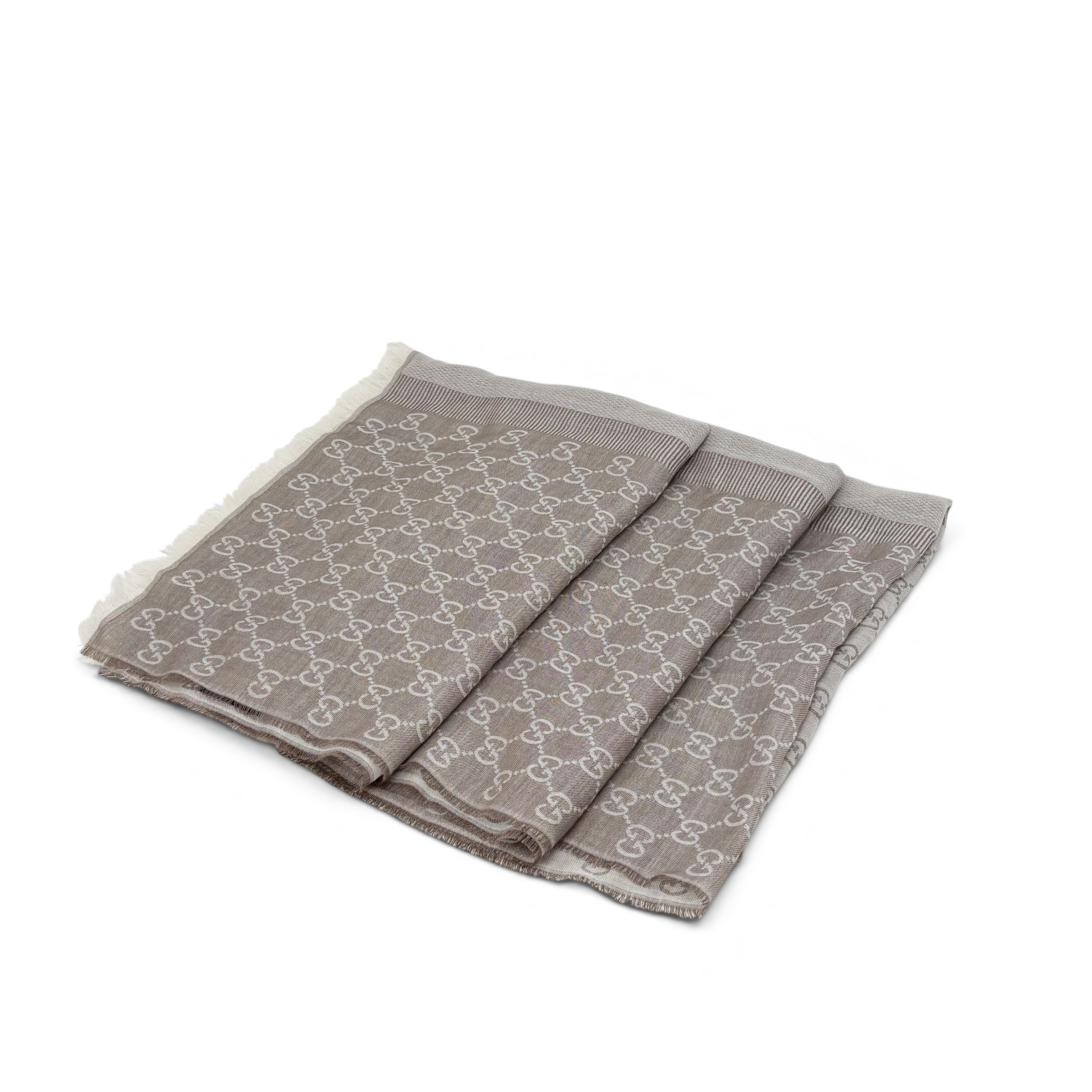 Gucci GG Silk Wool Weblong Fringe Scarf