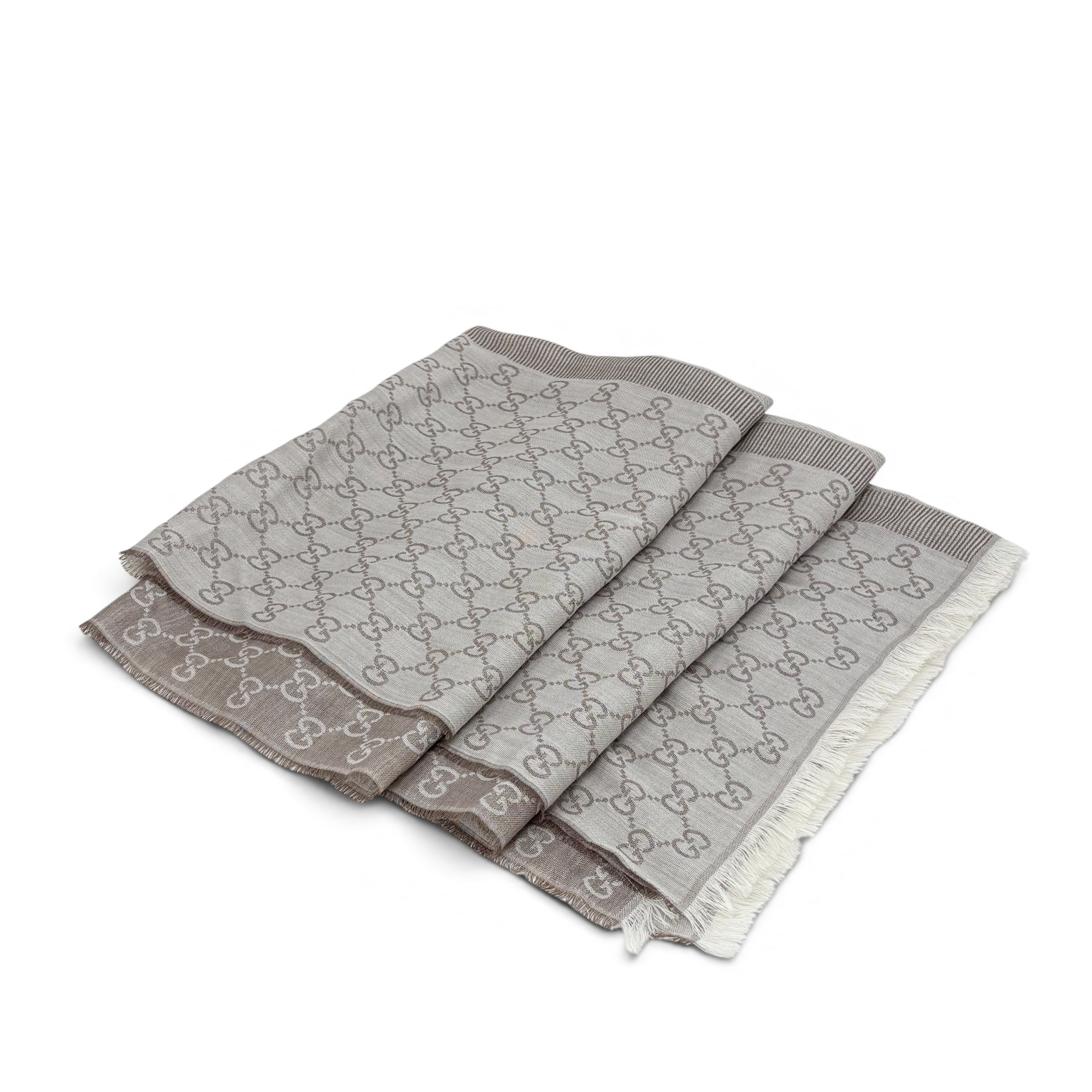Gucci GG Silk Wool Weblong Fringe Scarf