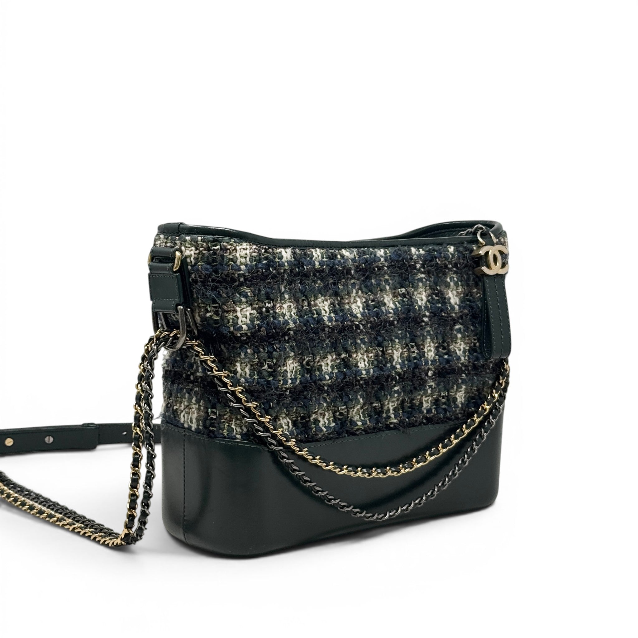 Chanel Green Tweed Medium Gabrielle Hobo