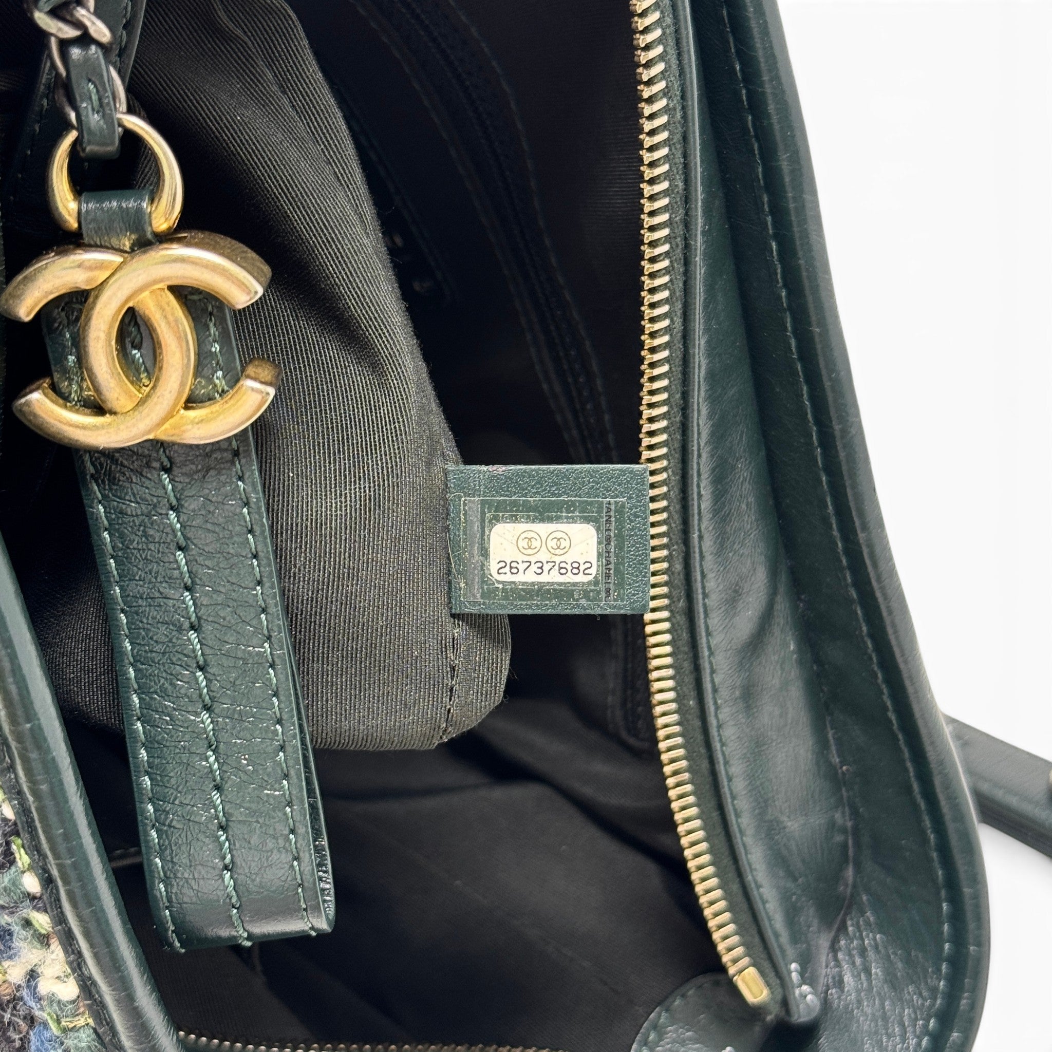 Chanel Green Tweed Medium Gabrielle Hobo