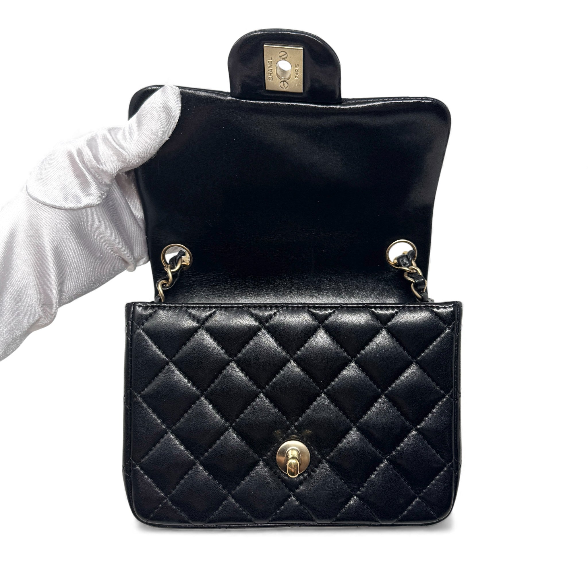 Chanel Black Lambskin Mini Square Flap