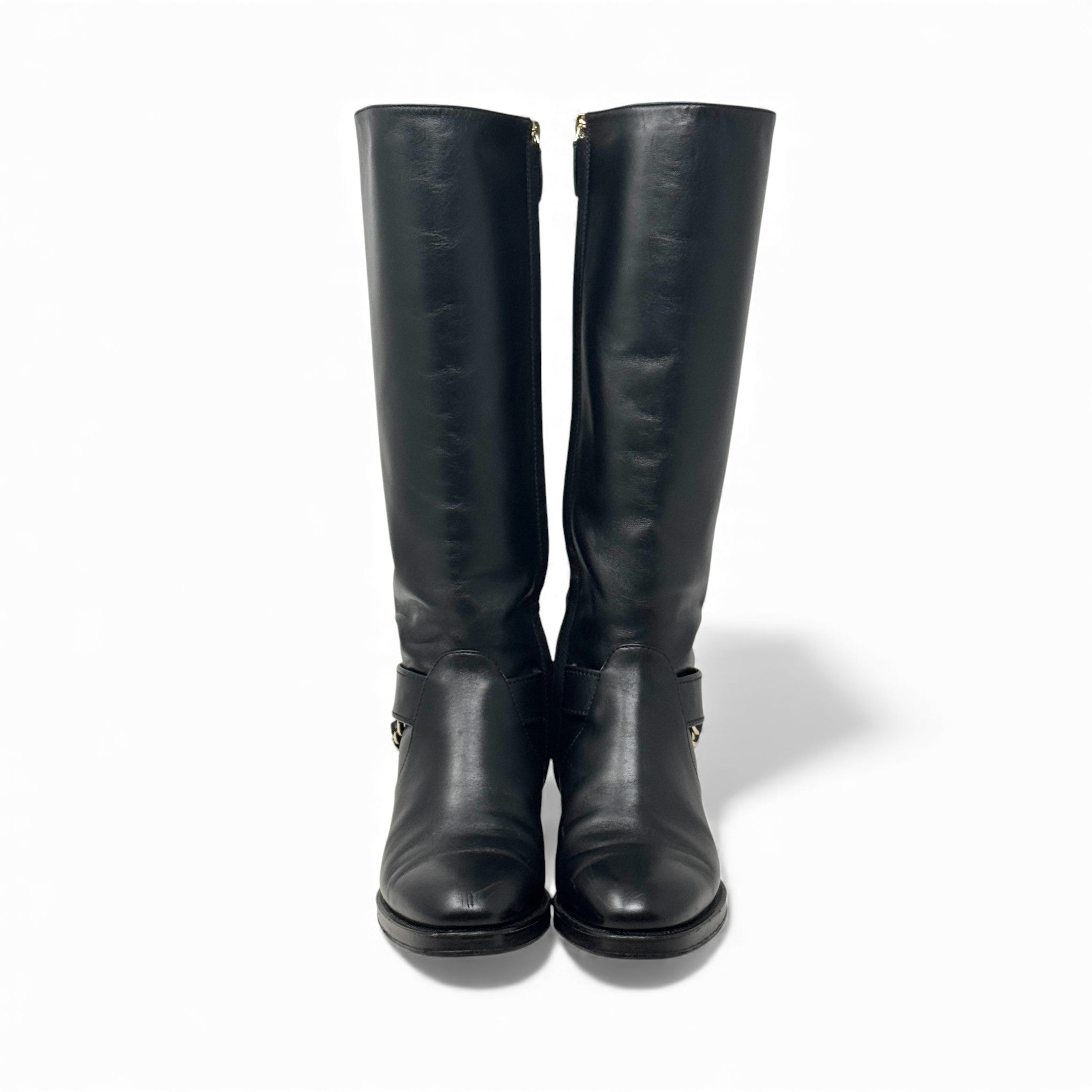 Chanel Black CC Chain Riding Boots 36.5