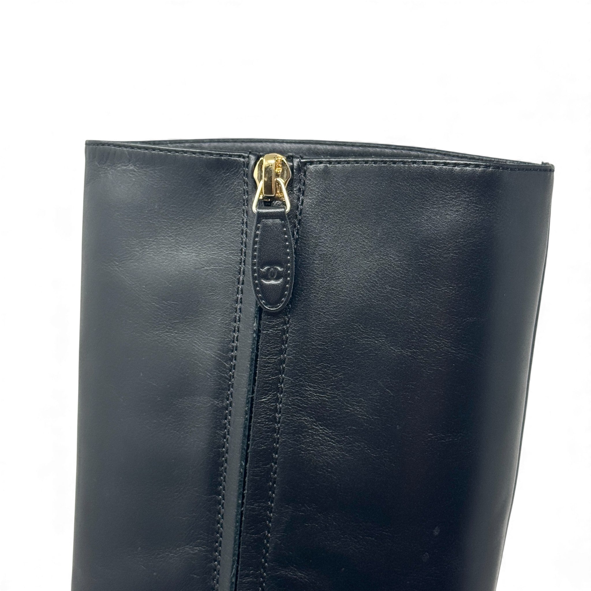 Chanel Black CC Chain Riding Boots 36.5