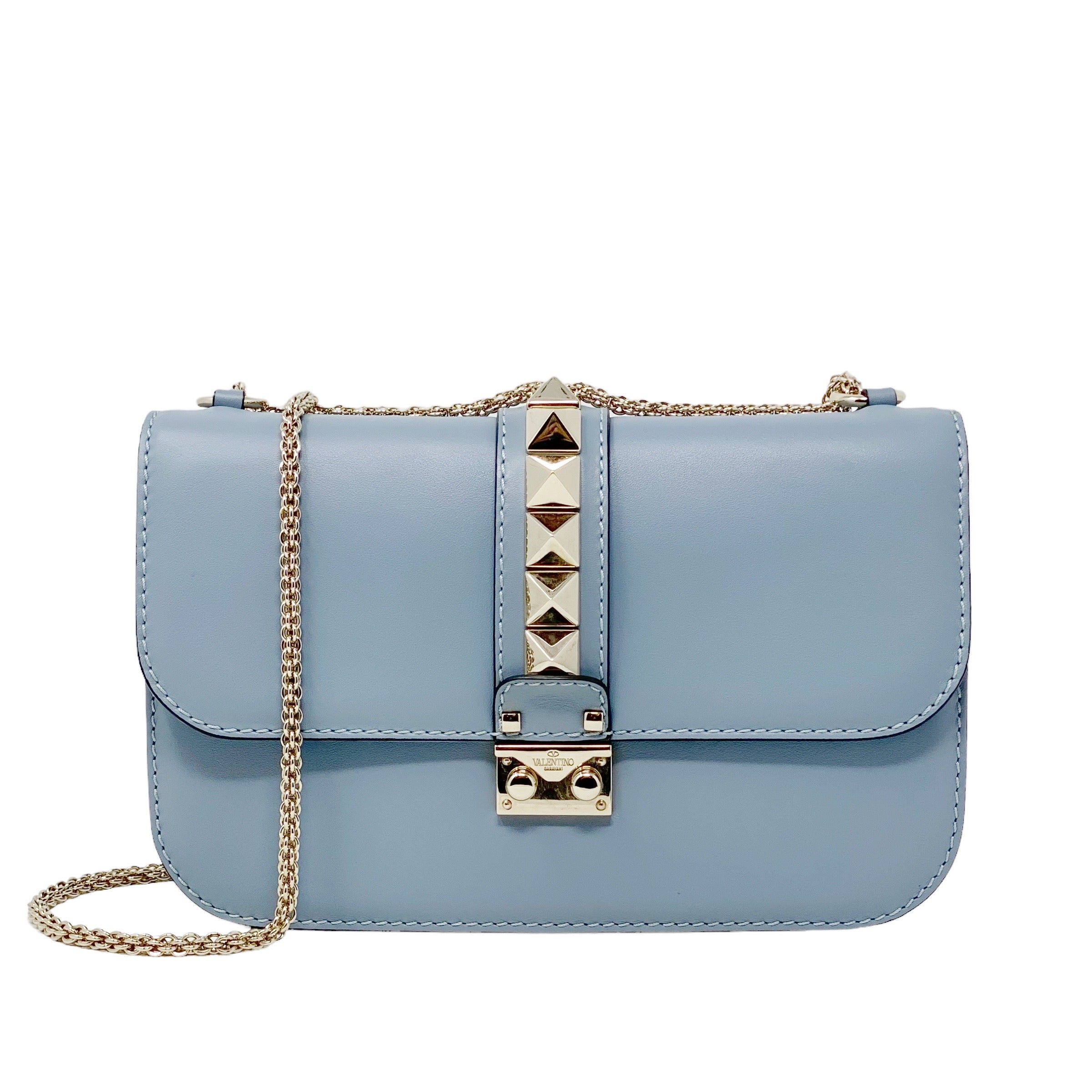 Valentino Blue Rockstud Medium Glam Lock Bag