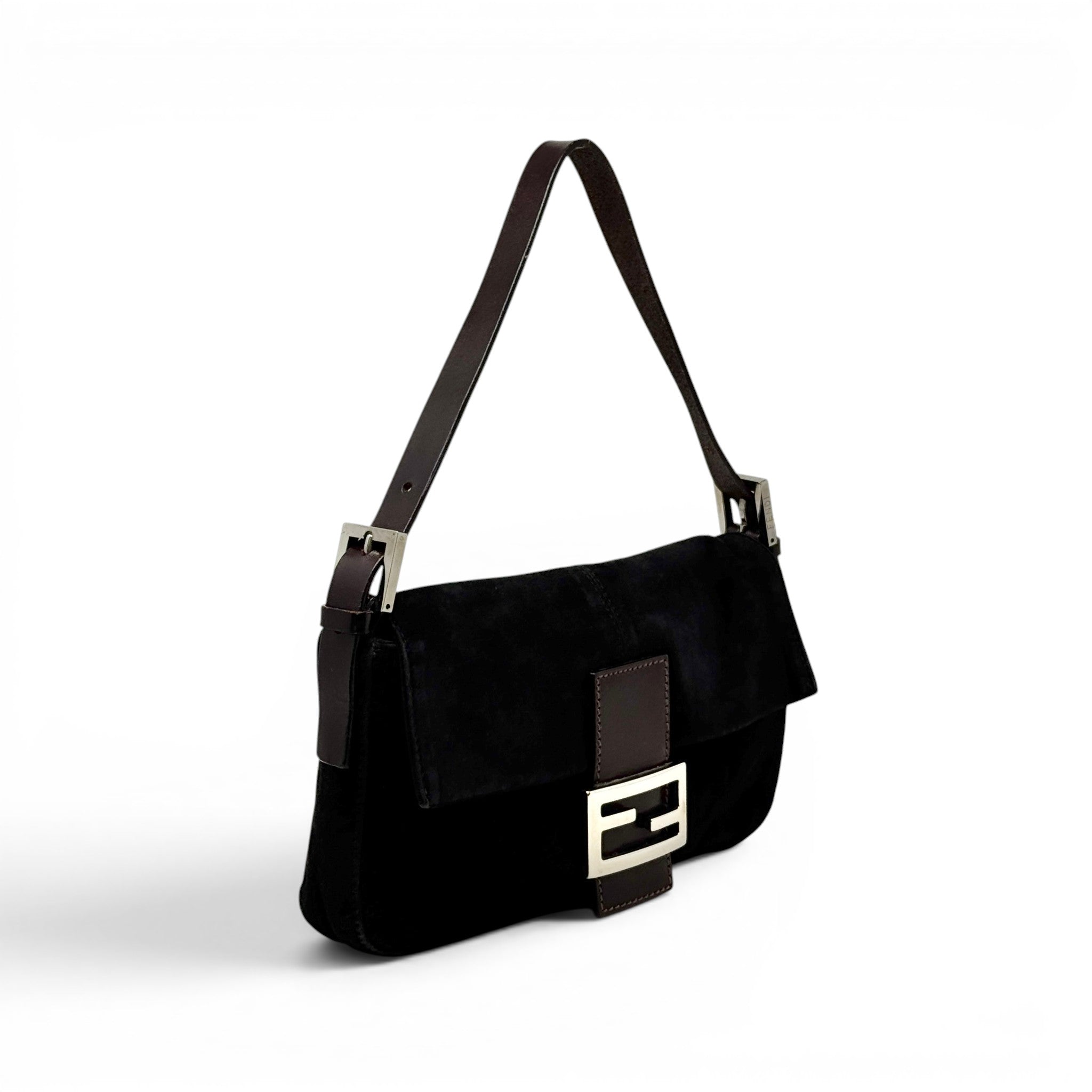 Fendi Black Suede Baguette Bag