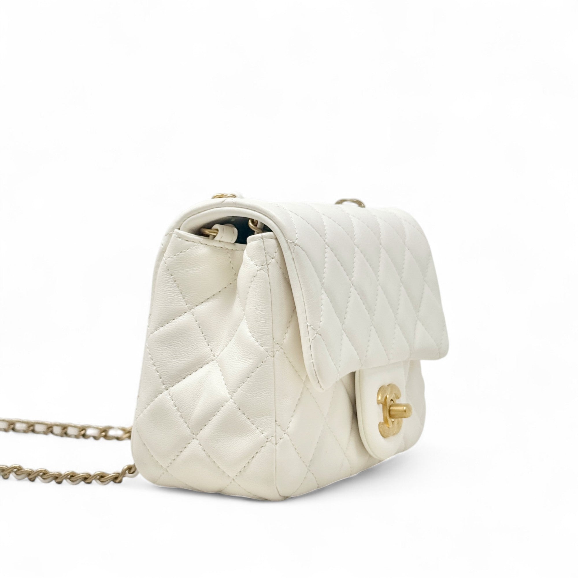 Chanel White Pearl Crush Mini Square Flap