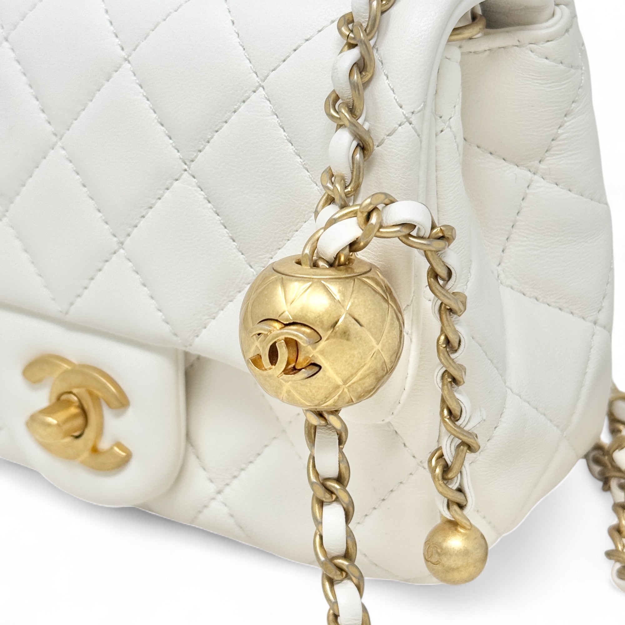 Chanel White Pearl Crush Mini Square Flap