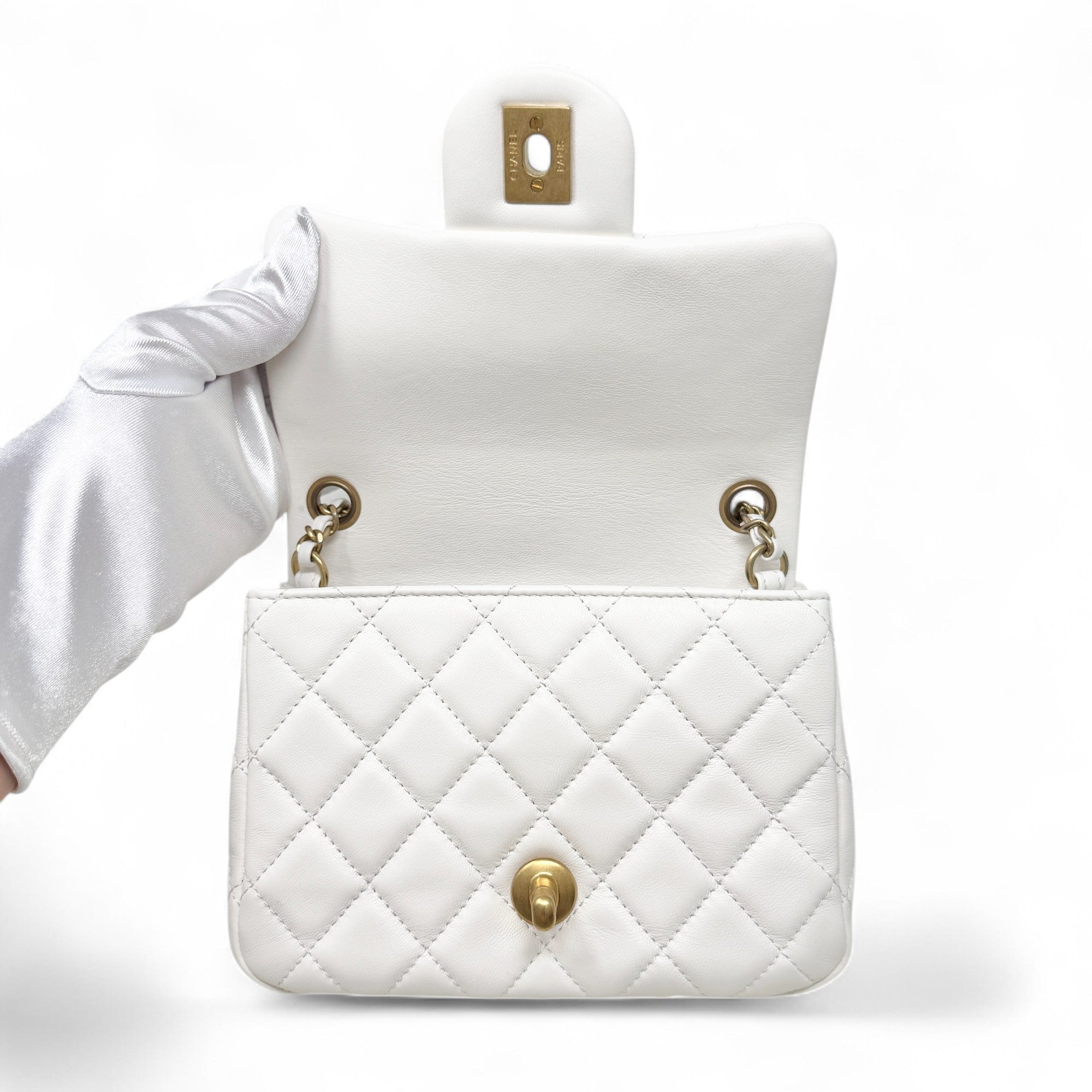 Chanel White Pearl Crush Mini Square Flap