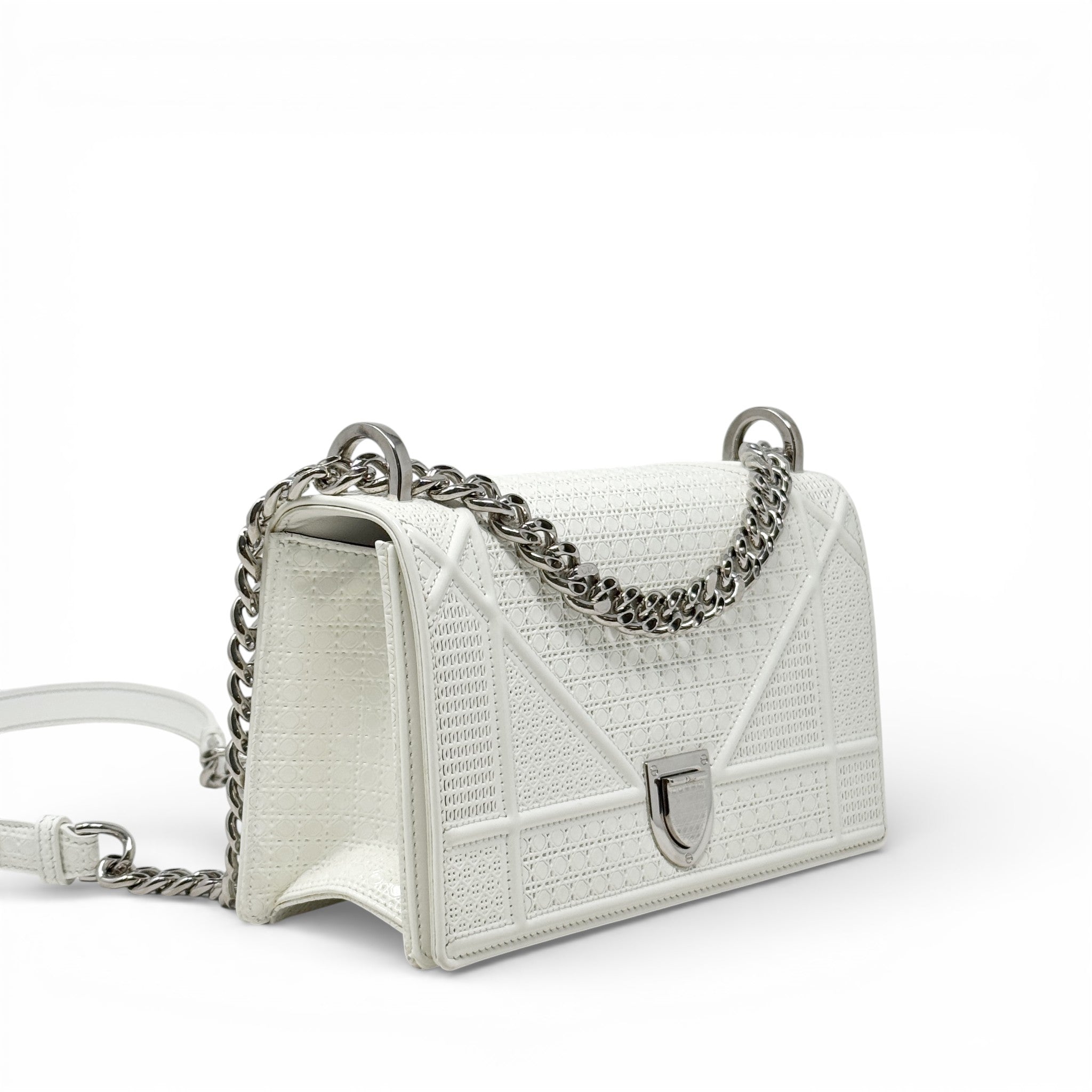 Dior White Small Micro-cannage Diorama Flap