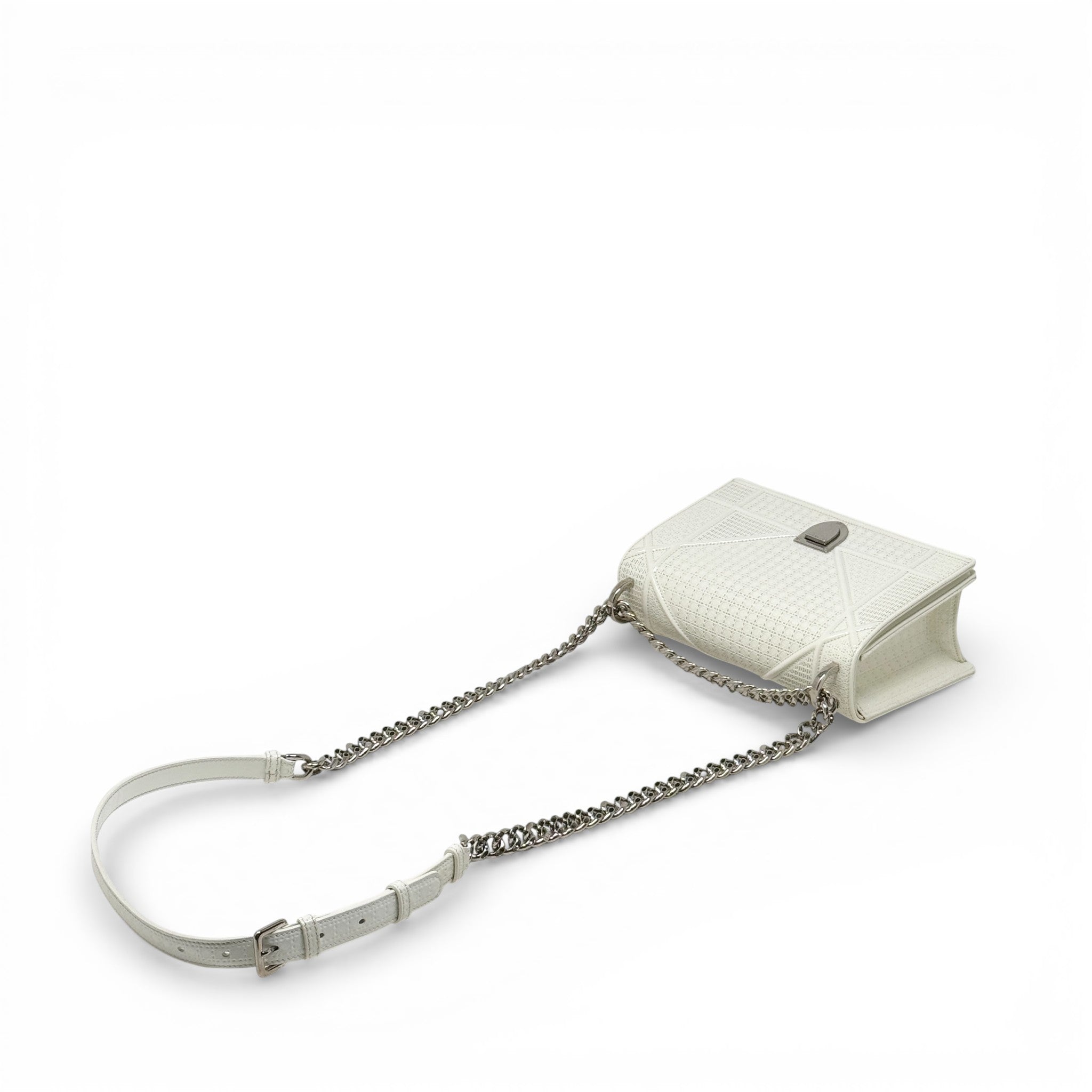 Dior White Small Micro-cannage Diorama Flap