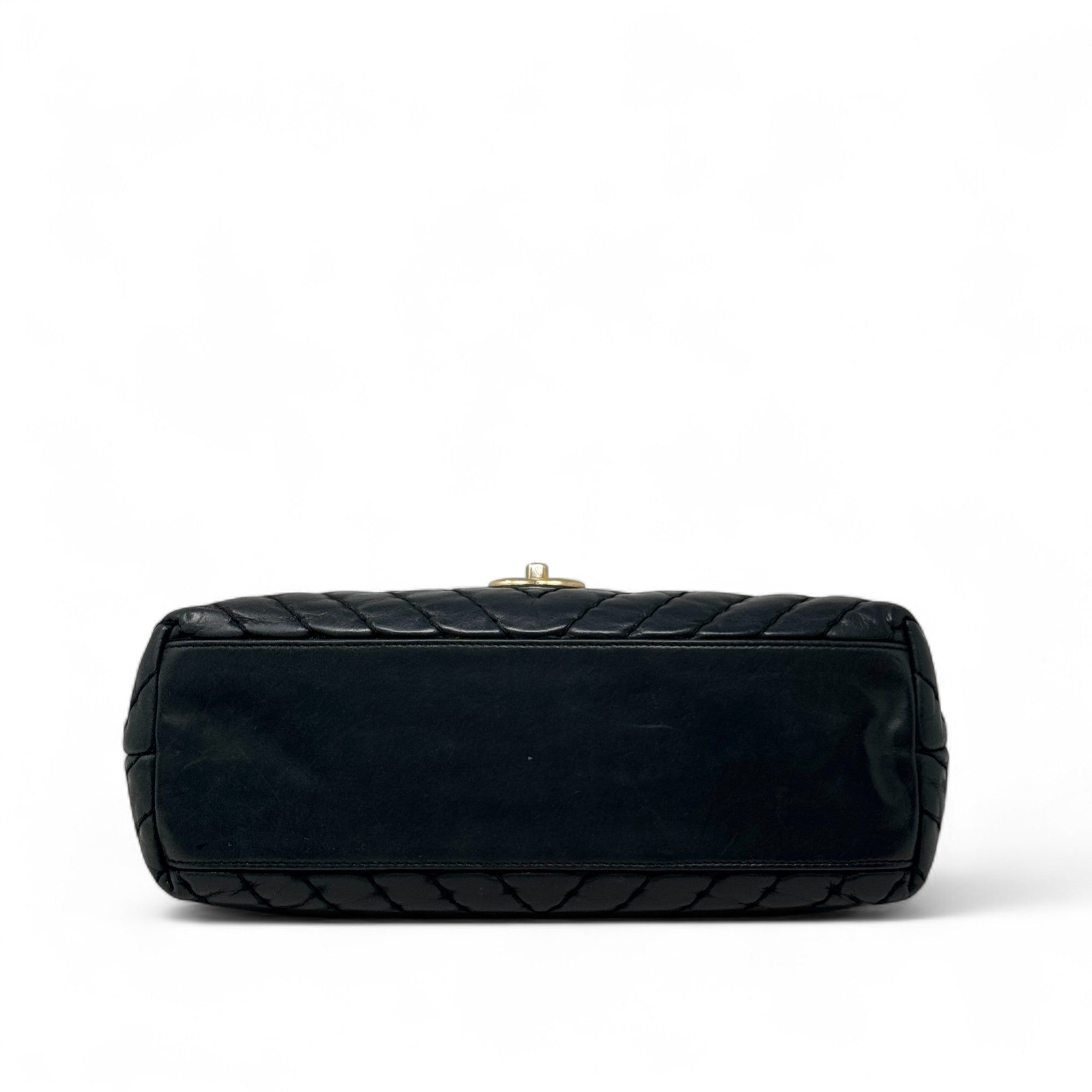 Chanel Black Chevron Large Surpique Flap
