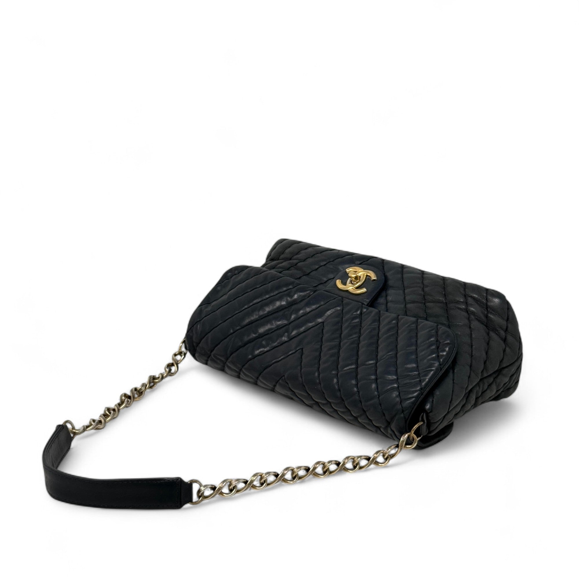 Chanel Black Chevron Large Surpique Flap