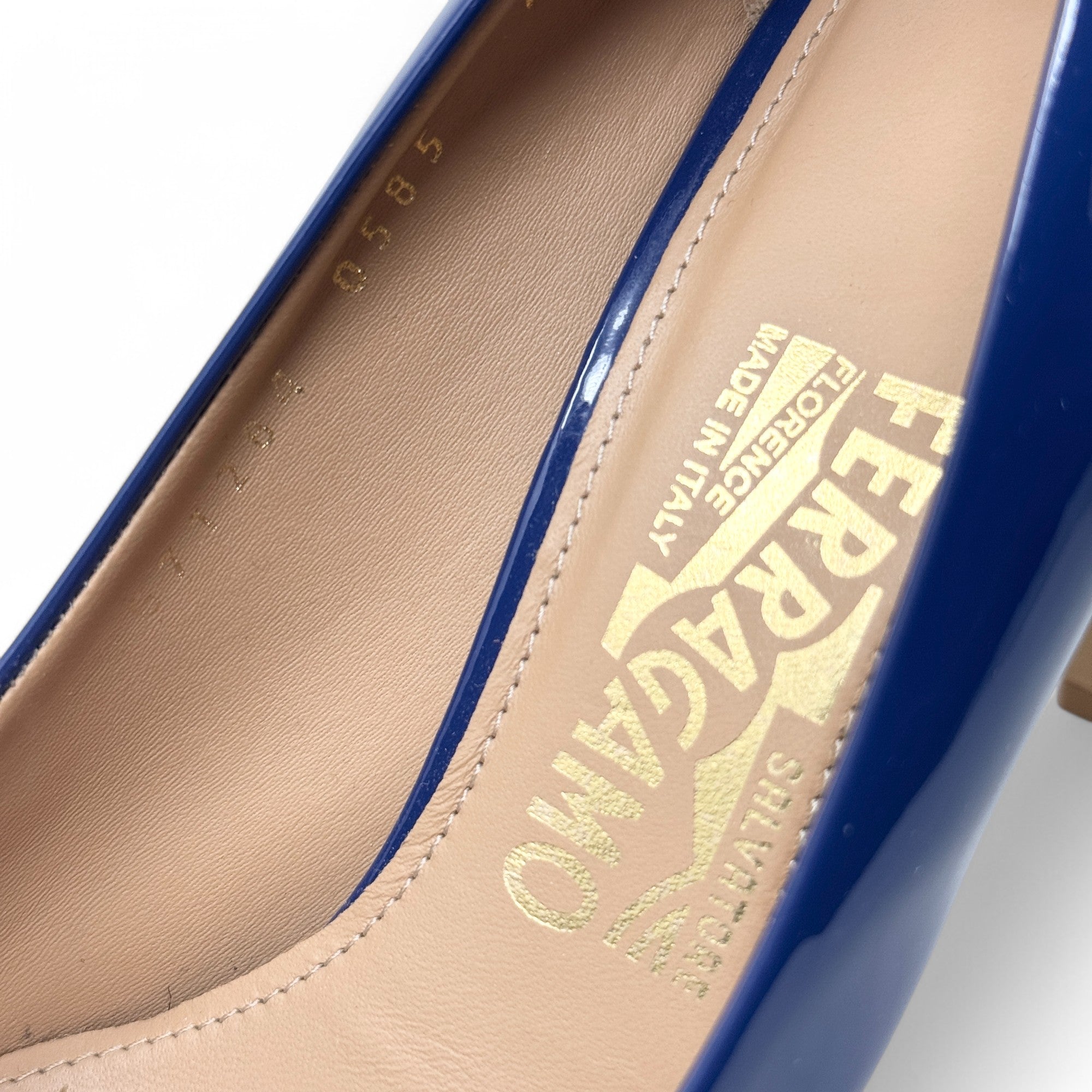 Salvatore Ferragamo Blue Pimpa Vara Pumps 7.5