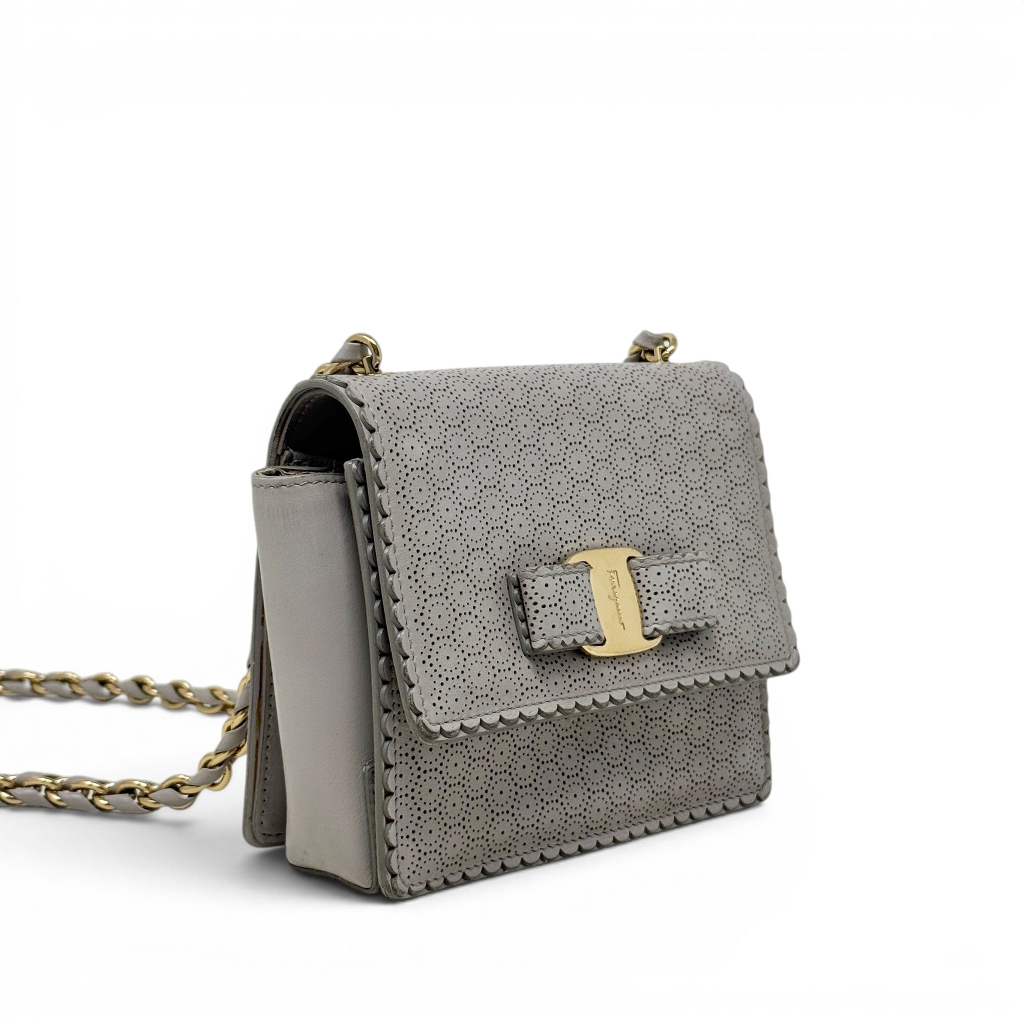 Ferragamo Gray Perforated Mini Miss Ginny Bag