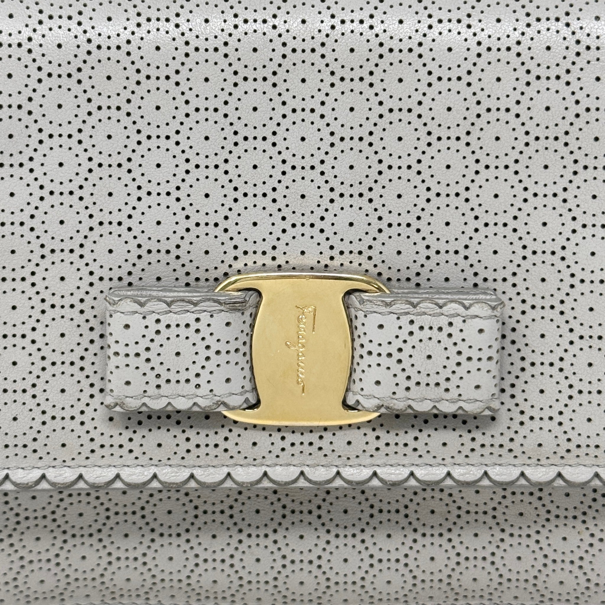 Ferragamo Gray Perforated Mini Miss Ginny Bag