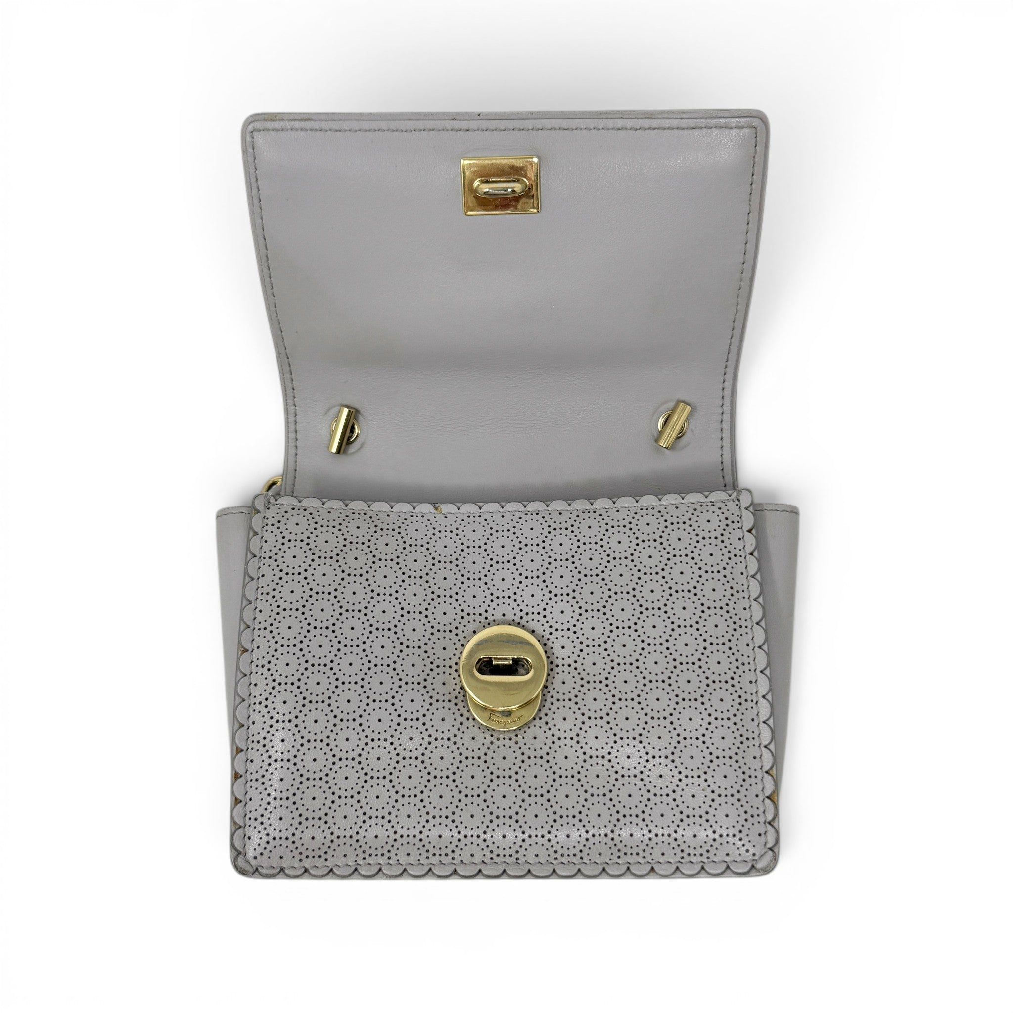 Ferragamo Gray Perforated Mini Miss Ginny Bag