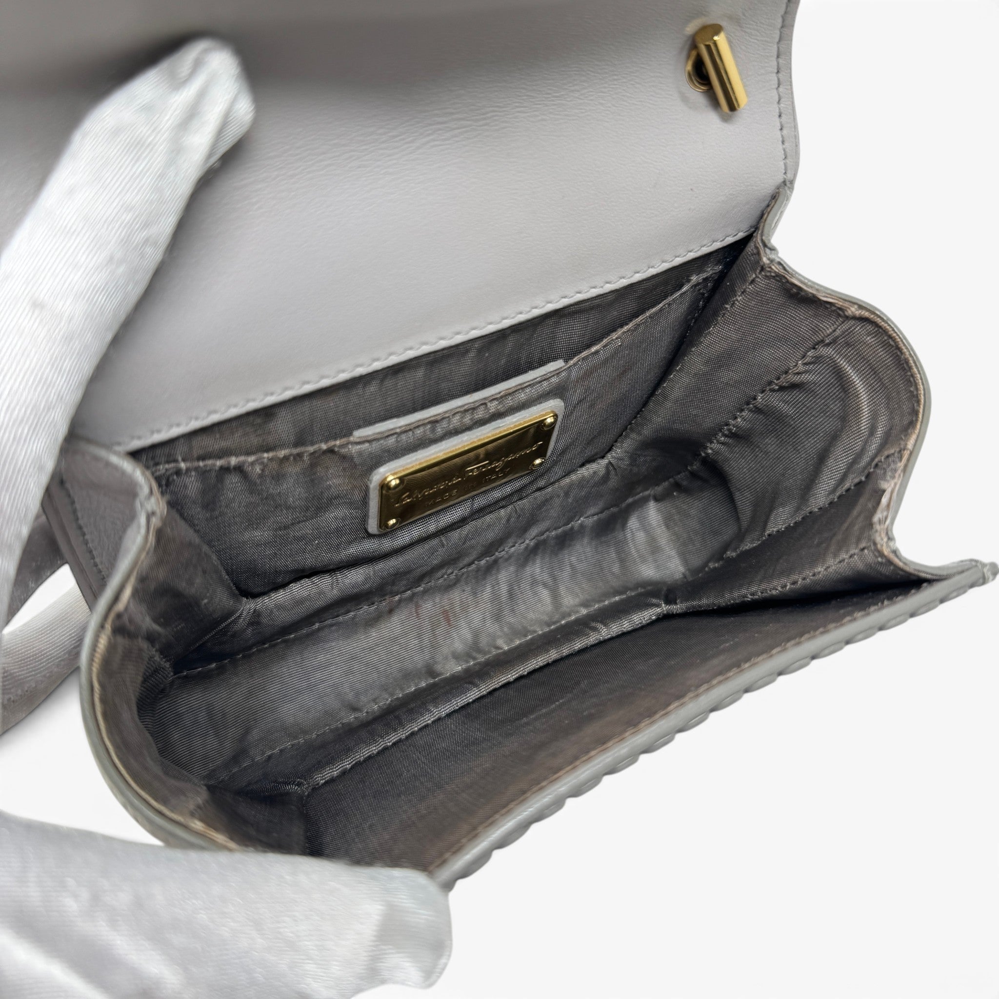 Ferragamo Gray Perforated Mini Miss Ginny Bag