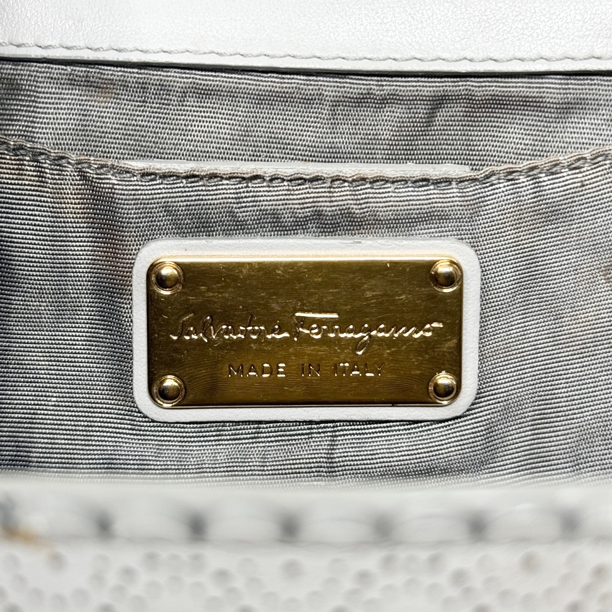 Ferragamo Gray Perforated Mini Miss Ginny Bag