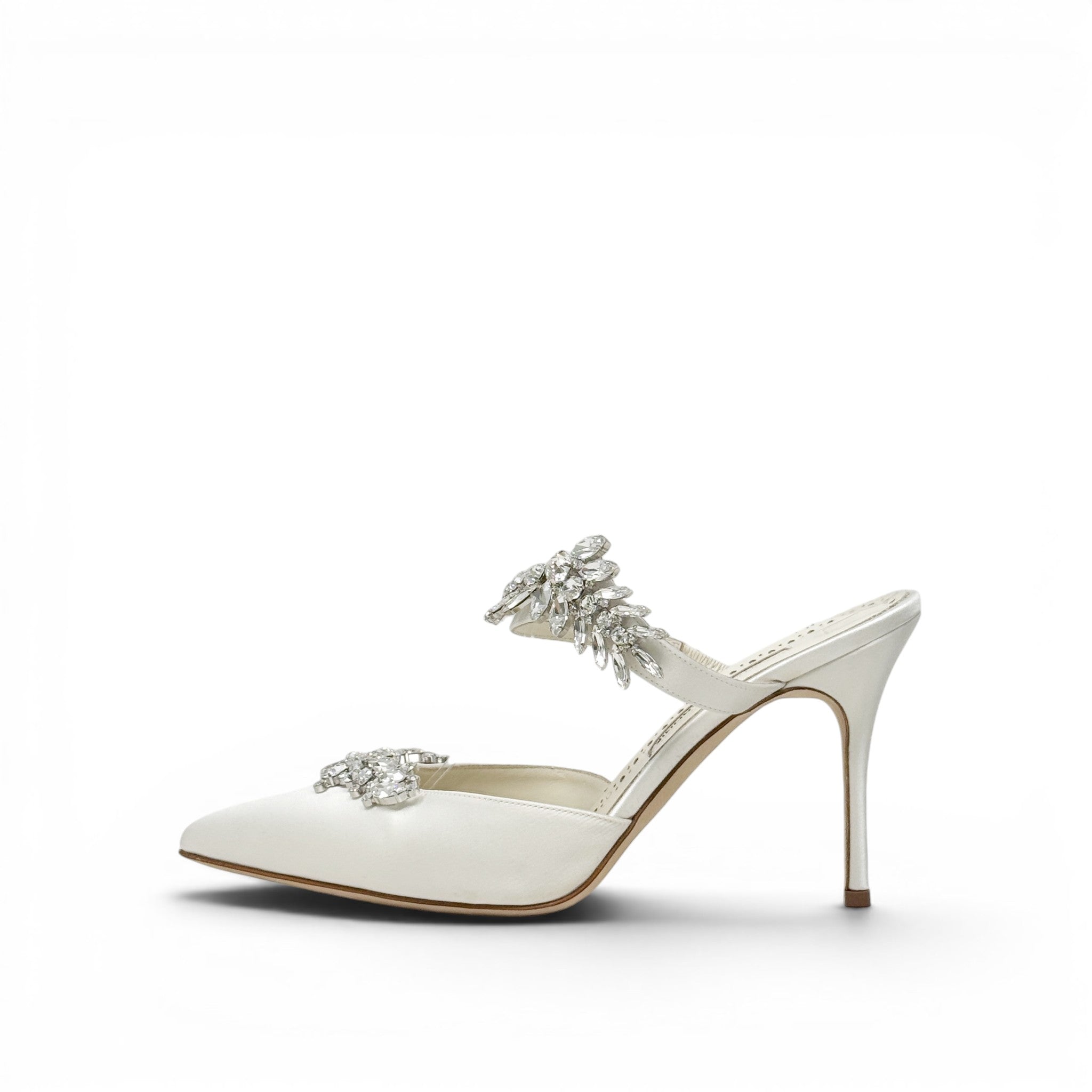 Manolo Blahnik White Satin Lurum Mules
