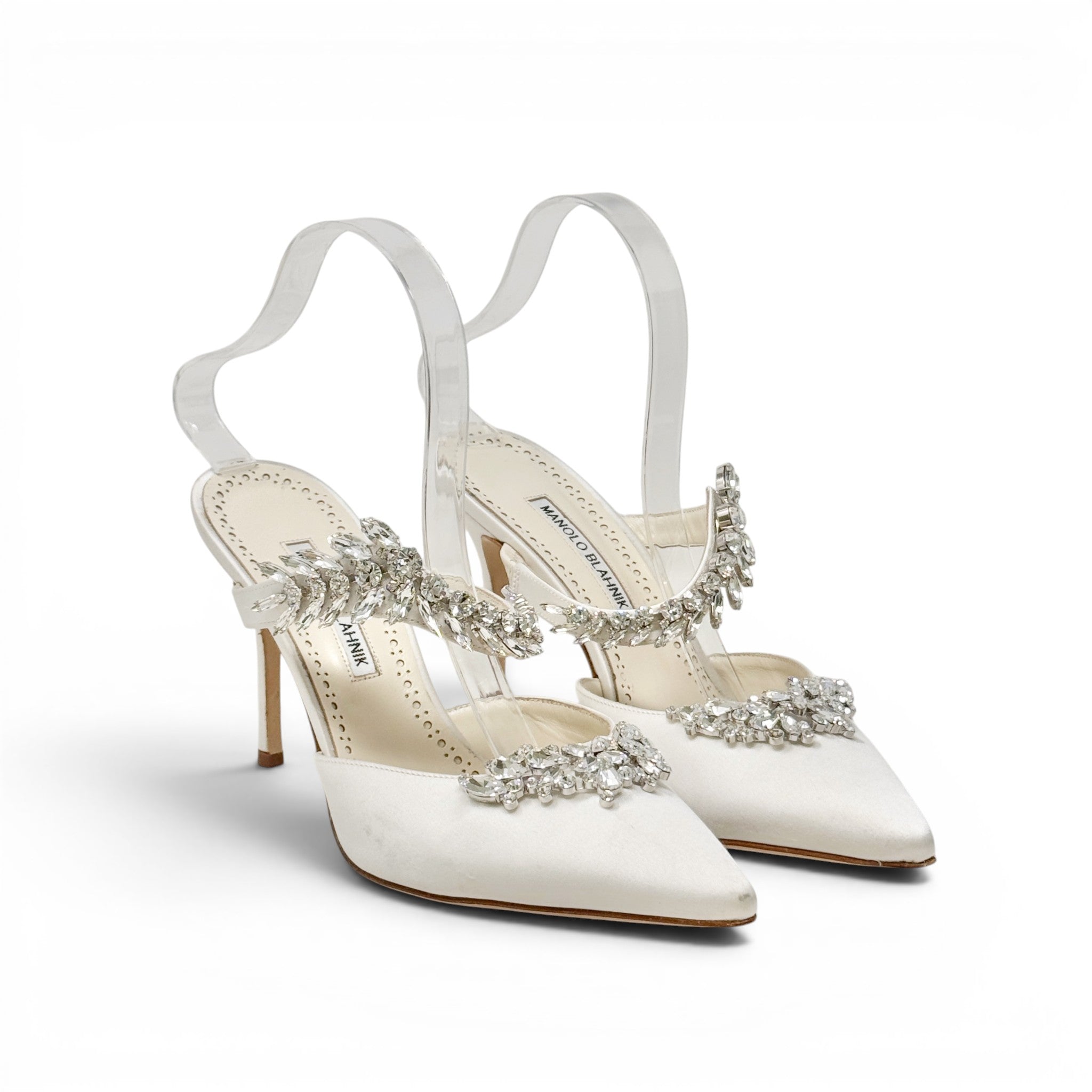 Manolo Blahnik White Satin Lurum Mules