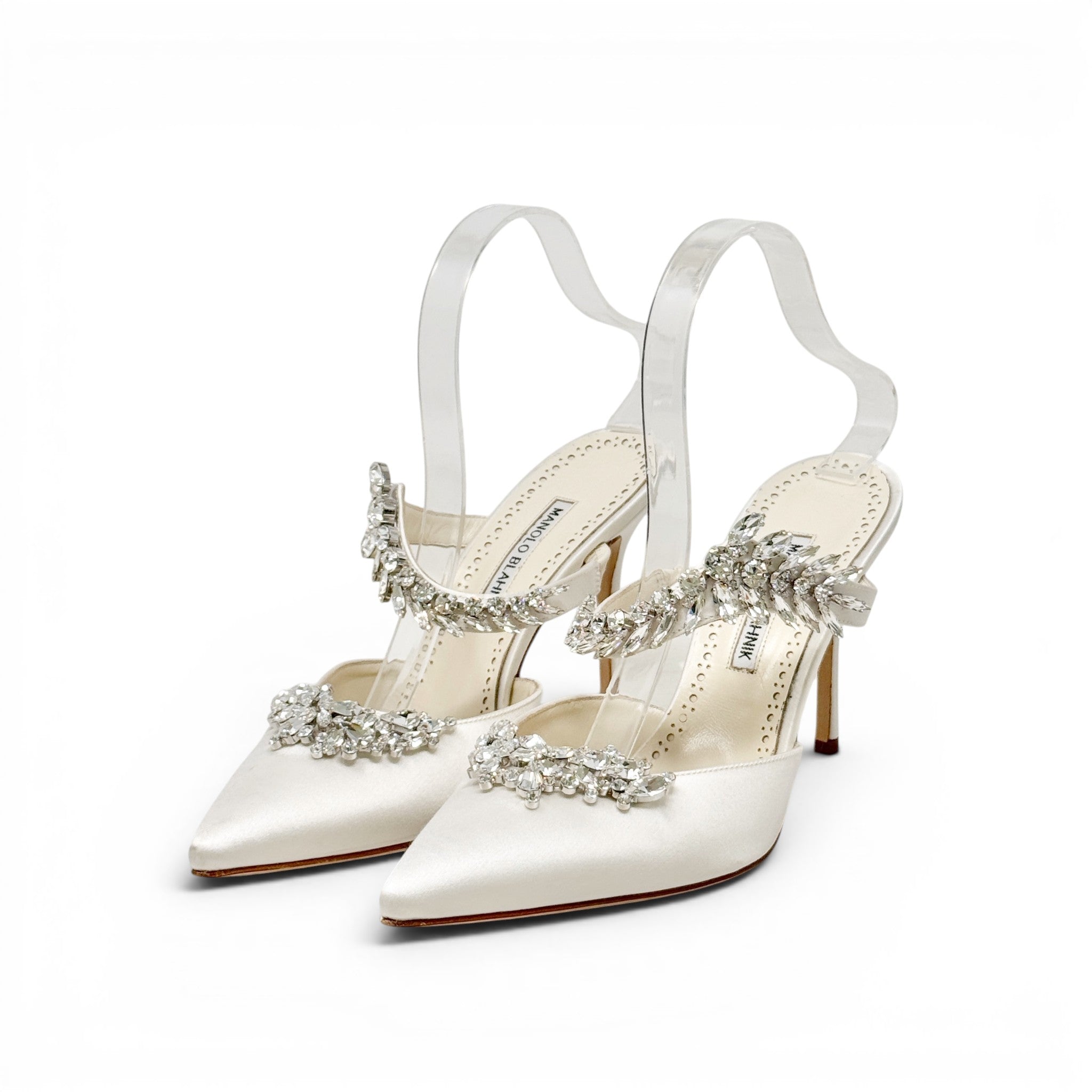 Manolo Blahnik White Satin Lurum Mules