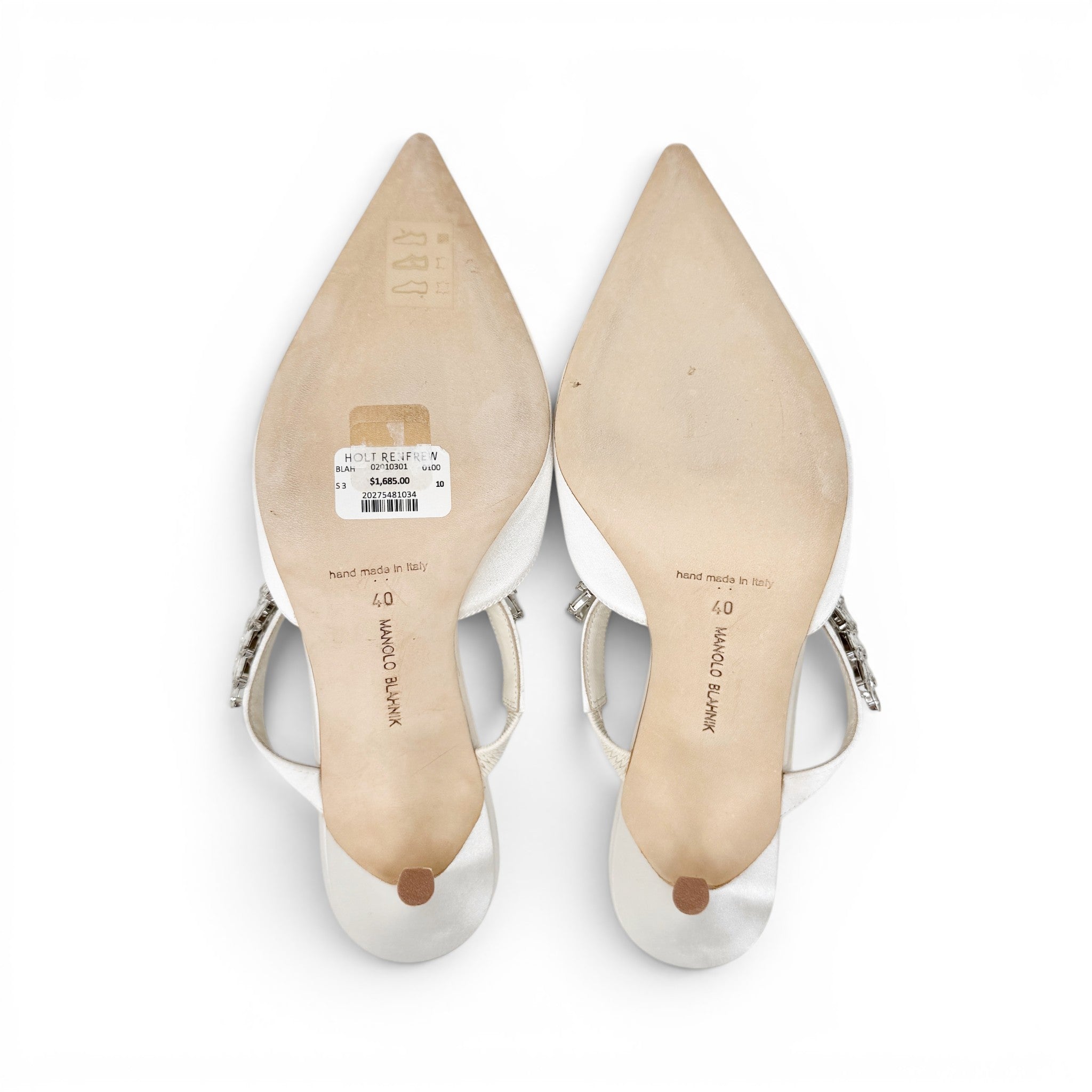 Manolo Blahnik White Satin Lurum Mules