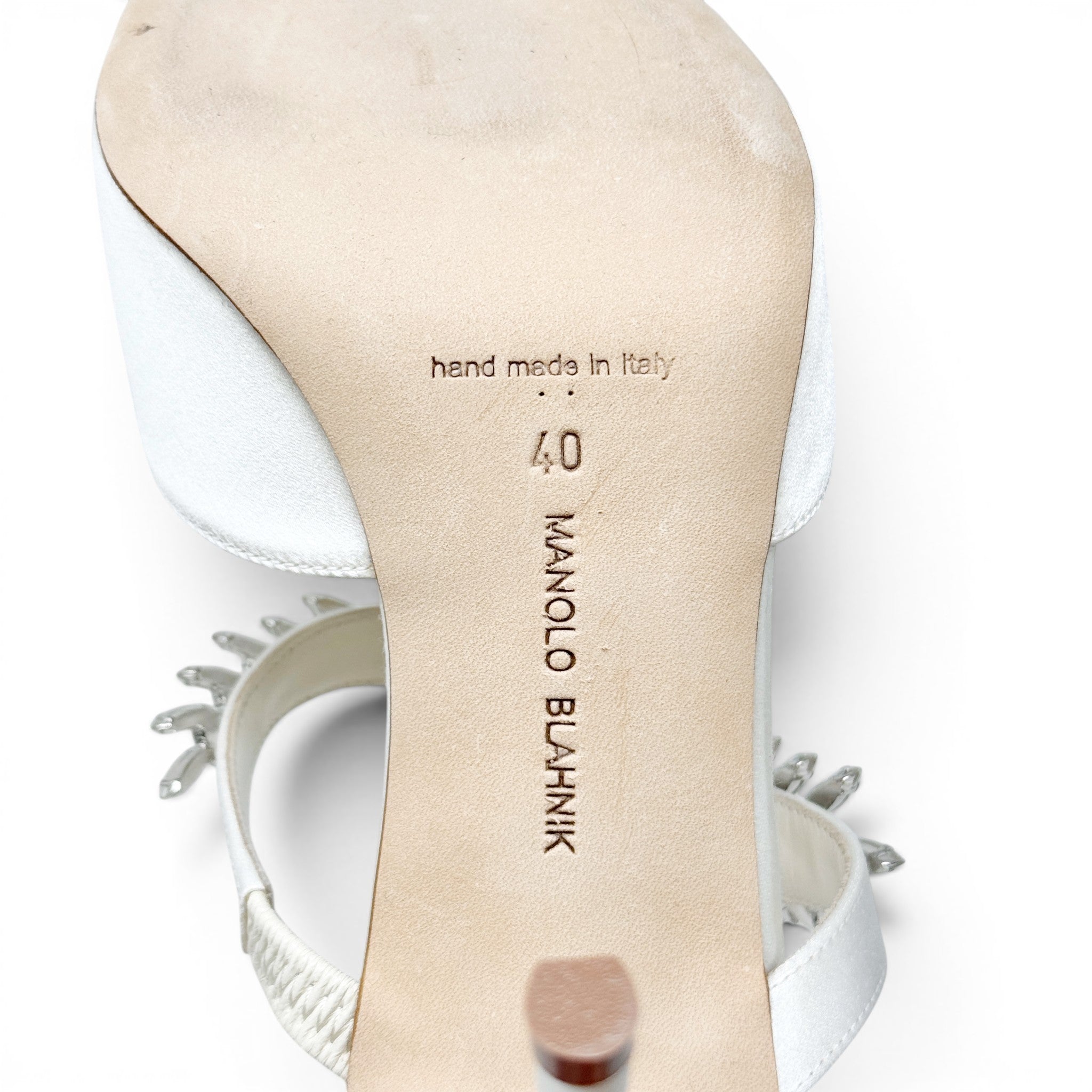 Manolo Blahnik White Satin Lurum Mules